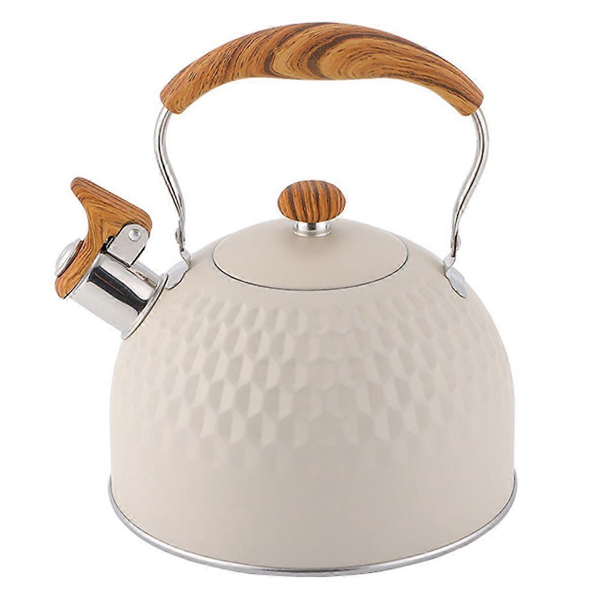 2.5L Whistle Tea Kettle, Stovetop Tea Kettle Stainless Steel with Wood Grain Folding Handle, Loud