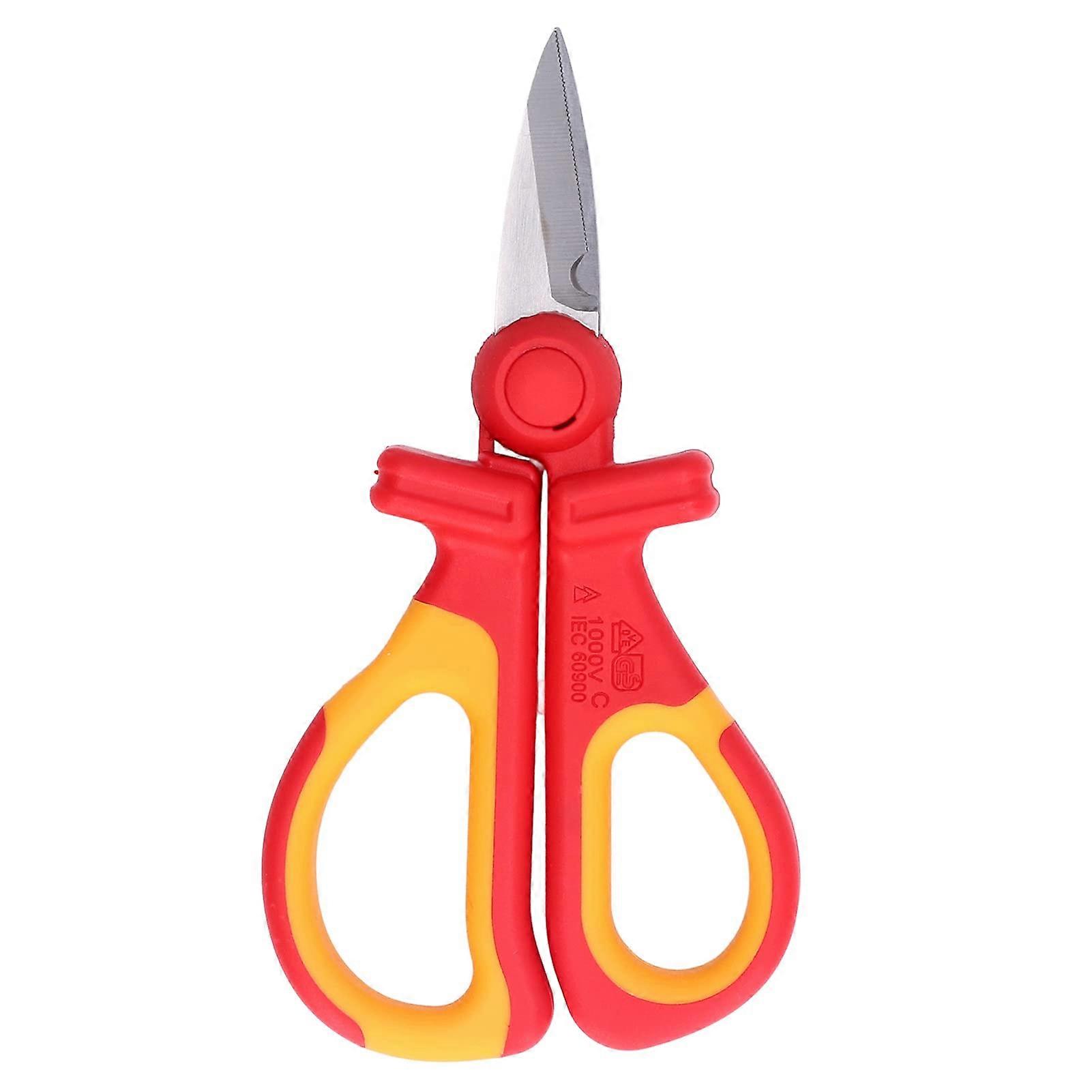 Insulated Scissors, Stainless Steel Integral Insulation Resist Electrician Shears, Insulated Electrician Scissors for Instrument Installation