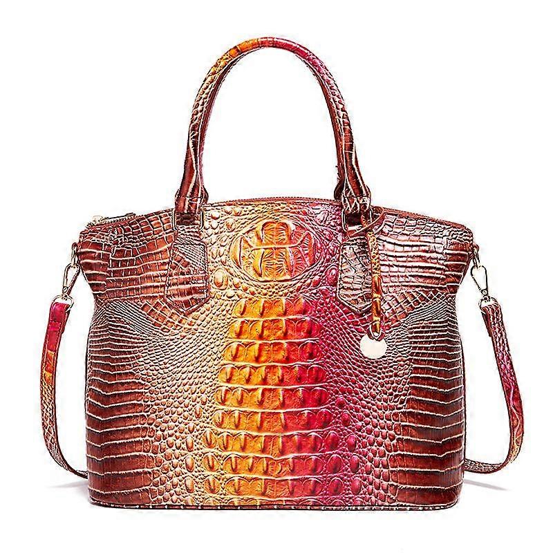 Women Large Handbags Vegan Leather Crocodile Pattern Shoulder Bag with Top Handle Colorful 4 rose + brown