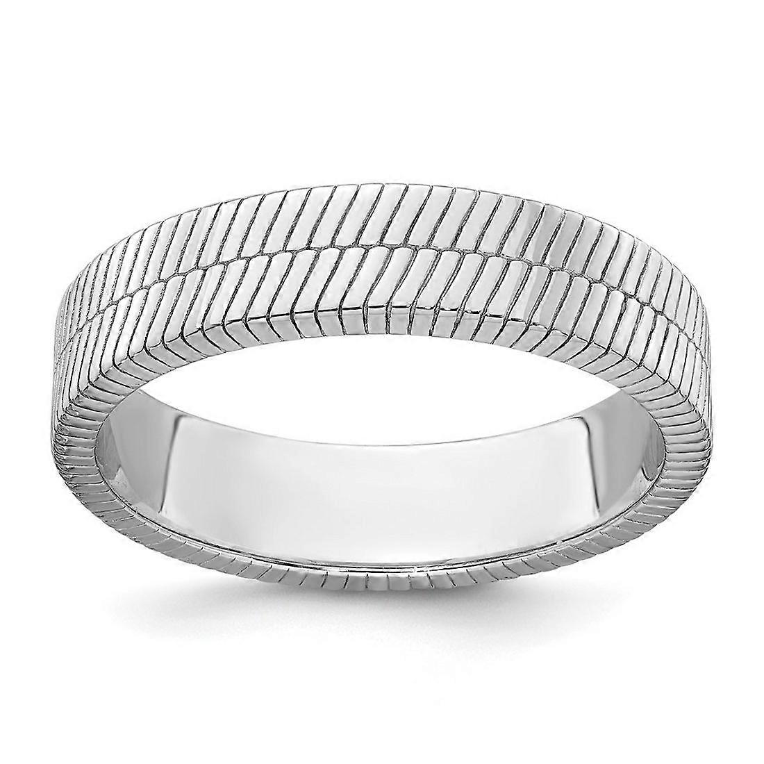 925 Sterling Silver Rhodium Plated Polished and Textured 5.0mm Mens Ring-Ring for Men - Ring Size: 9 to 11