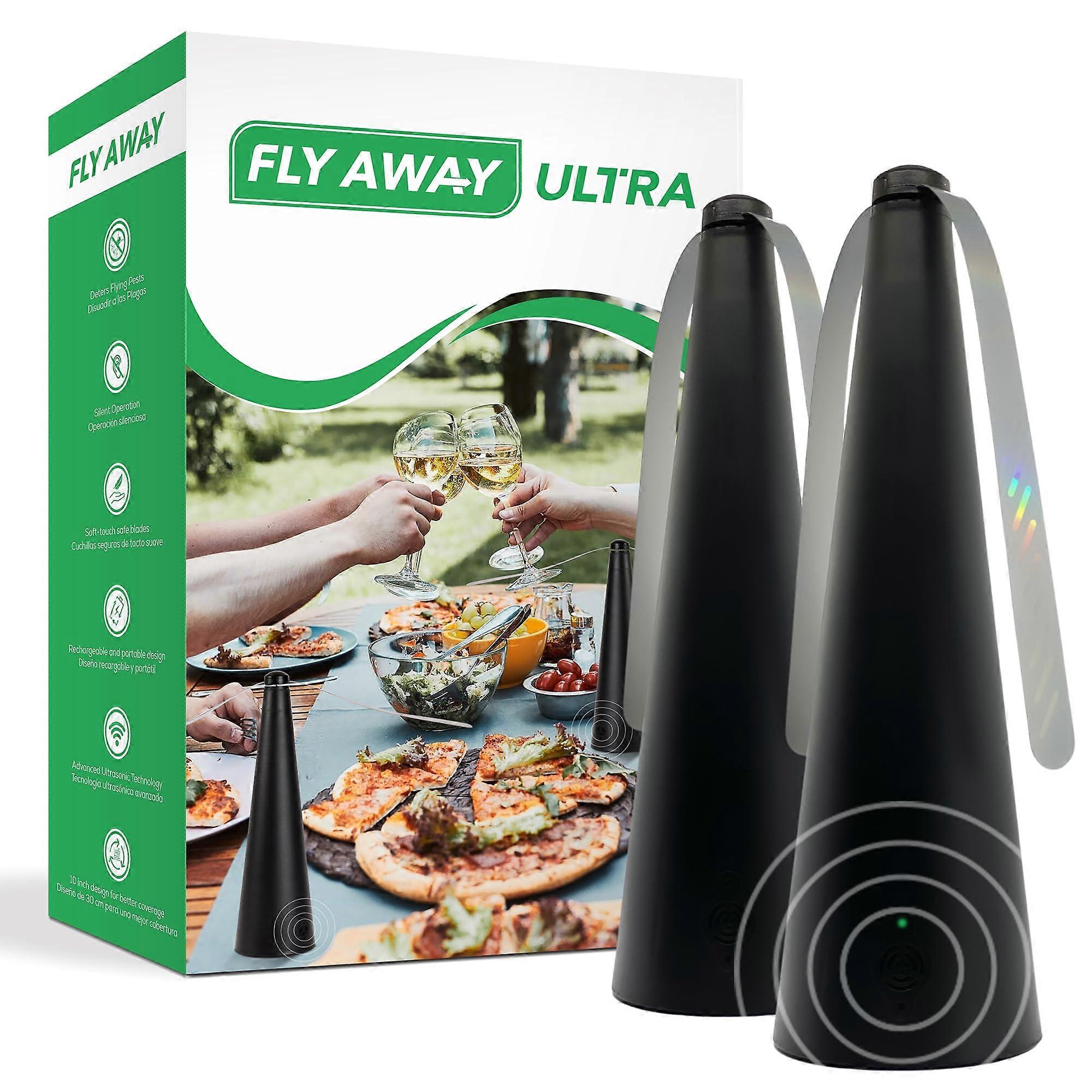 Fly Away Ultra 2 Pack Rechargeable Outdoor Fly Fans for Tables with Ultrasound