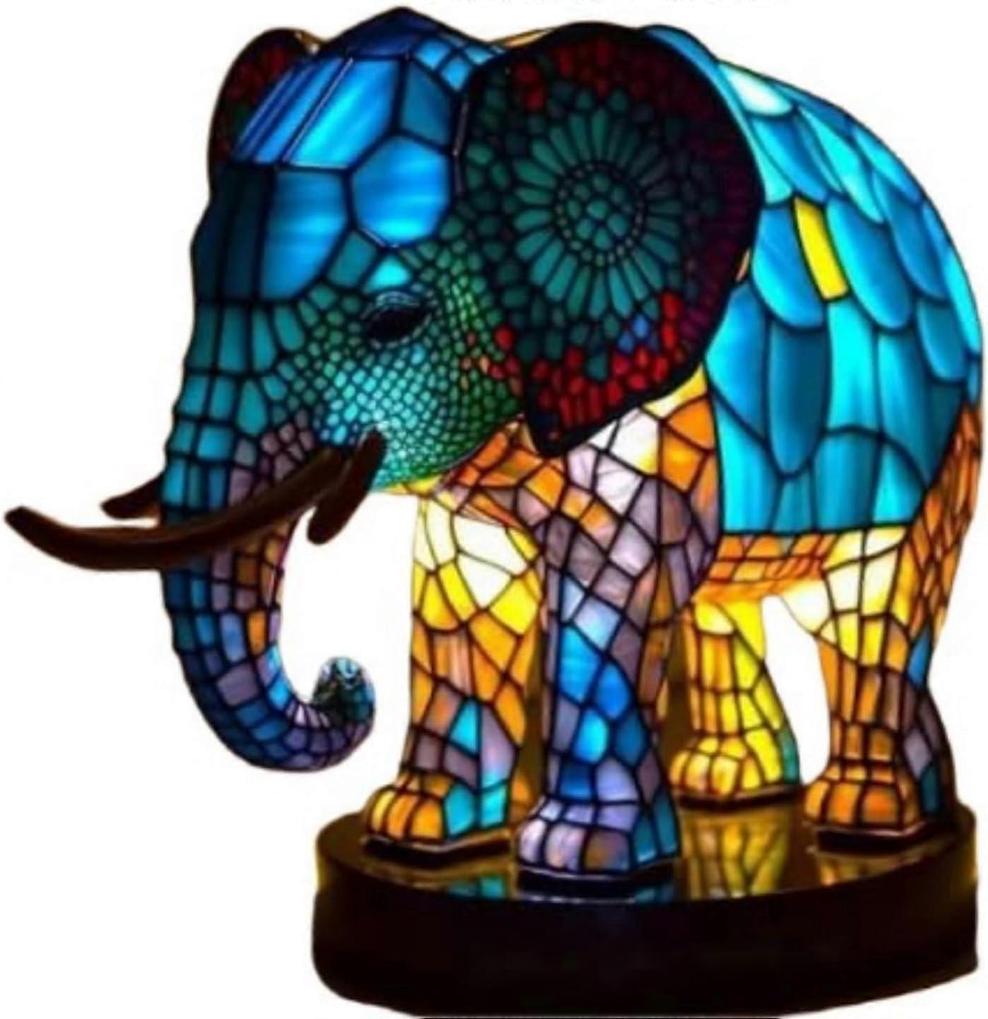 3D Animal Lamp Elephant, Vintage Bohemian Resin Table Lamp for Bedroom, Living Room, Nursery, Office Home Decor