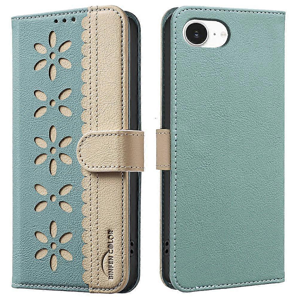 BINFEN COLOR BF36 For iPhone 16e Leather Case Floral Pattern Splicing Color RFID Blocking Wallet Sta