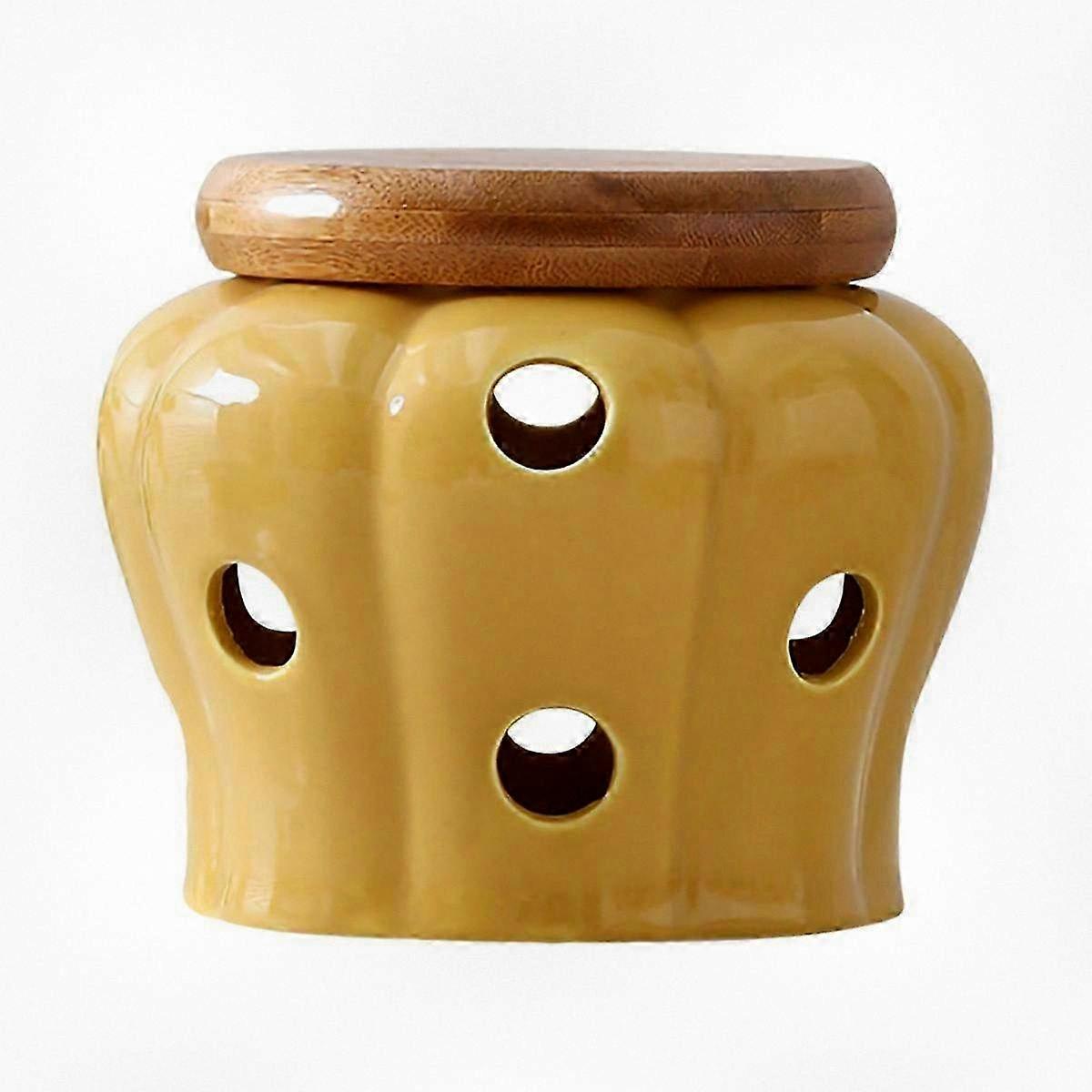 Ceramic Hollow Openwork Storage Jar for Garlic Ginger Chili with Lid, Can Also Serve as Candle Lampshade