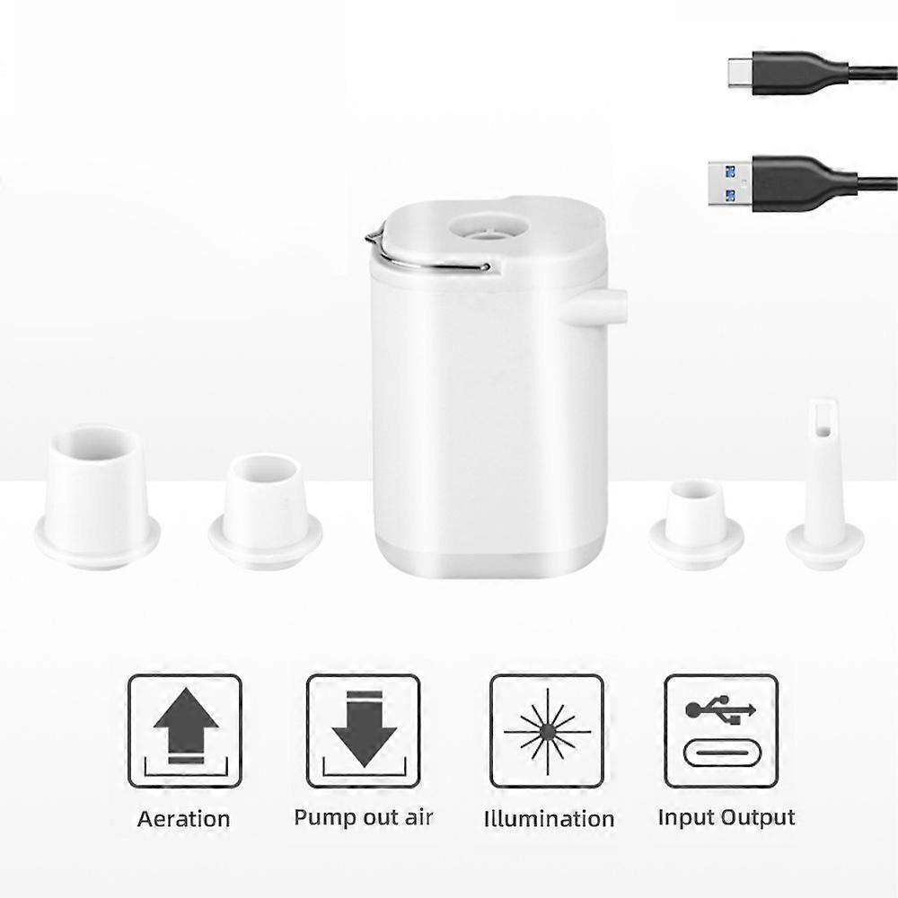 Mini Electric Air Pump for Inflatables 4-in-1 Portable Camping Air Pump with Light Built-in Power Bank Quick Inflate Deflate Tiny Pump