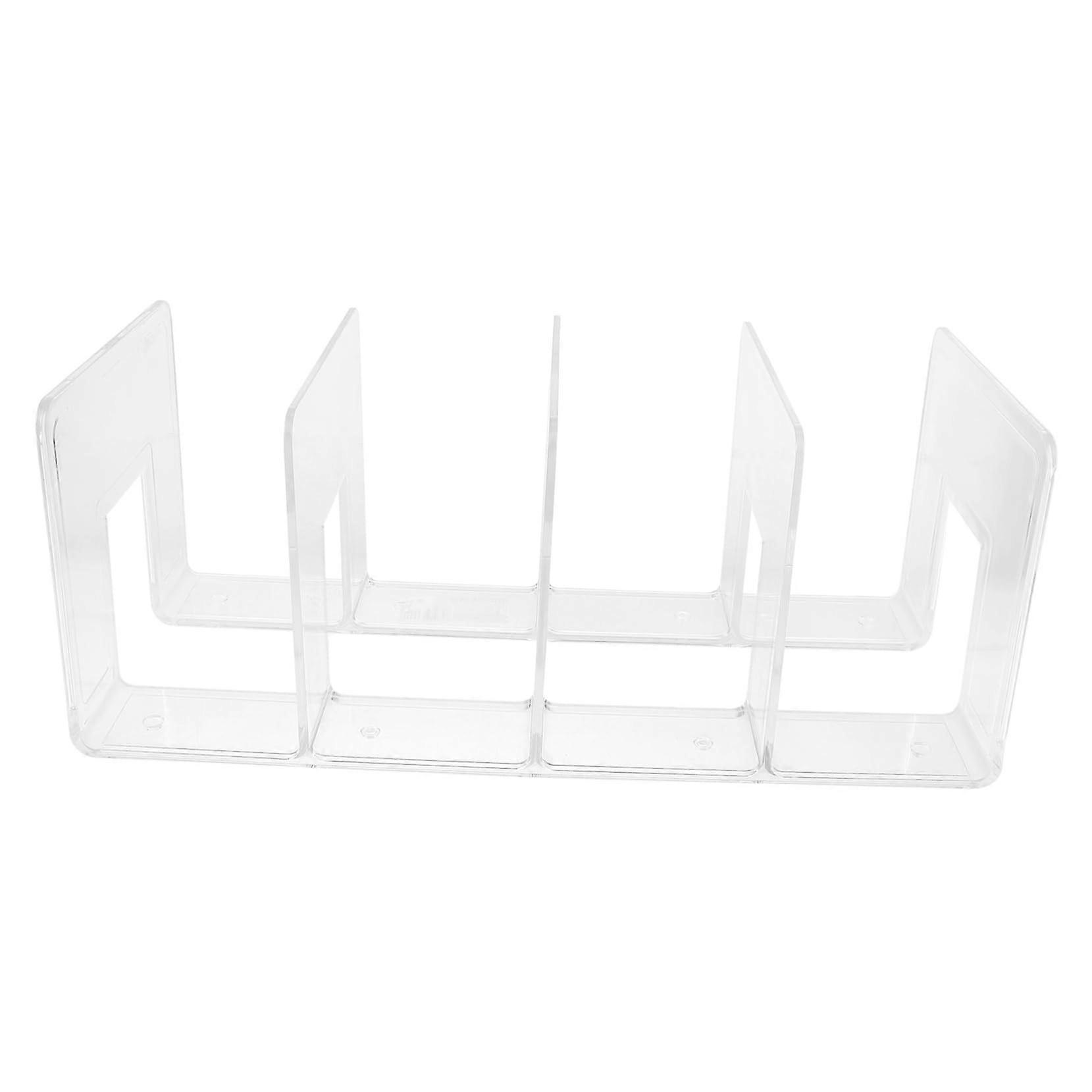Acrylic Bookends for Shelves - Stylish Wallet Holder Desk Book Stand with Partition Plate and Decorative Storage Bag