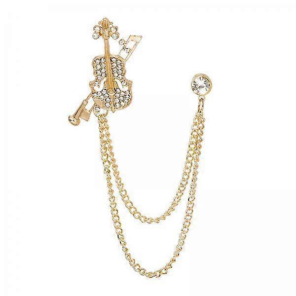 Stylish Men's Crystal Lapel Pin with Dangling Chains - Elegant Brooch for Formal