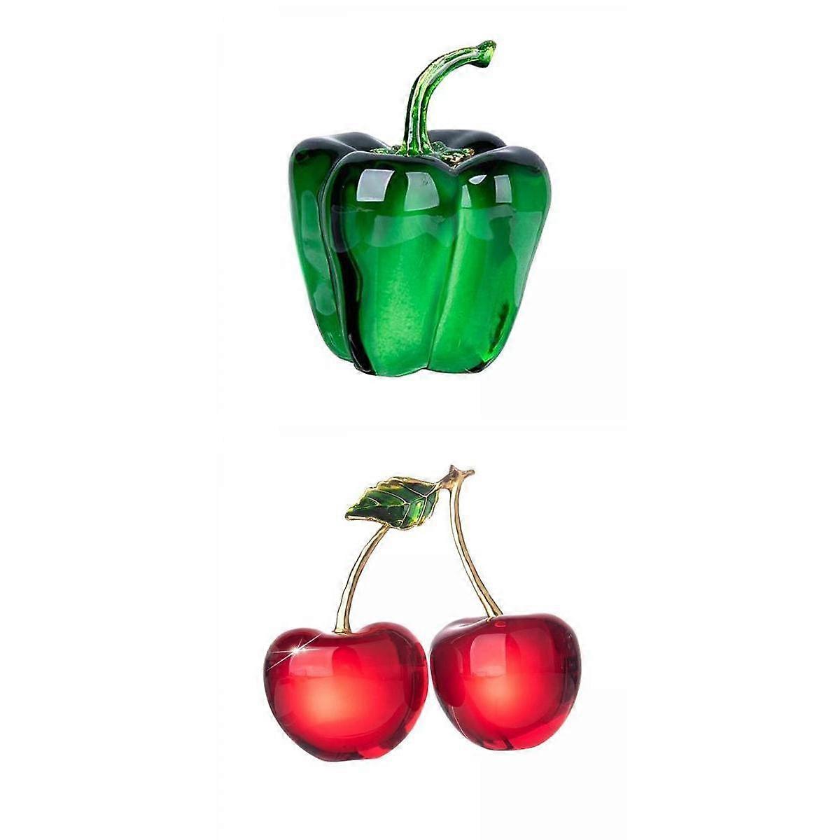 2x Crystal Simulation Fruit Sculptures Office Desktop Decor Ornament Artwork