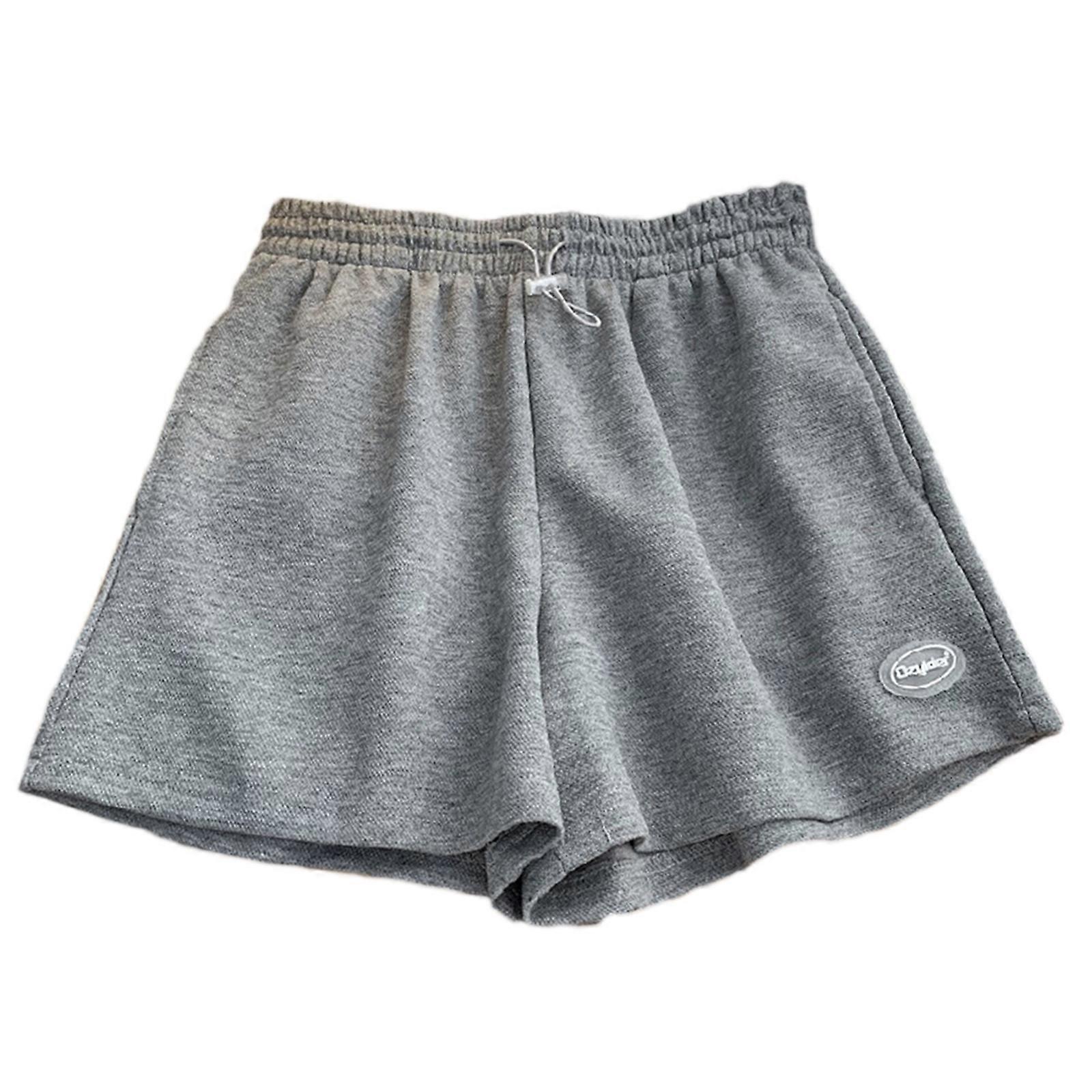 Womens Workout Gym Shorts Casual Short Pants, Ladies Drawstring Elastic High Wasit Shorts Summer Running Pants  Gray XL