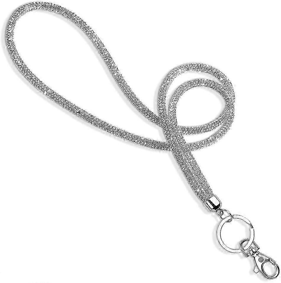 ラインストーンオフィスネックストラップ、メタルバックルとキーホルダー付き31.5インチスパークリングネックストラップ、クリスタルネックストラップ、IDカード、キーストラップ(シルバー)
