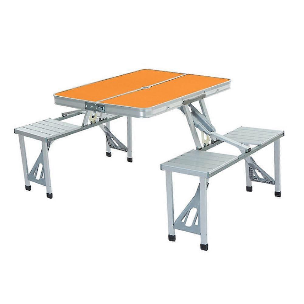 Foldable camping table and chair set – portable picnic table made of aluminum alloy with chairs for outdoor use, easy to transport and store, orange