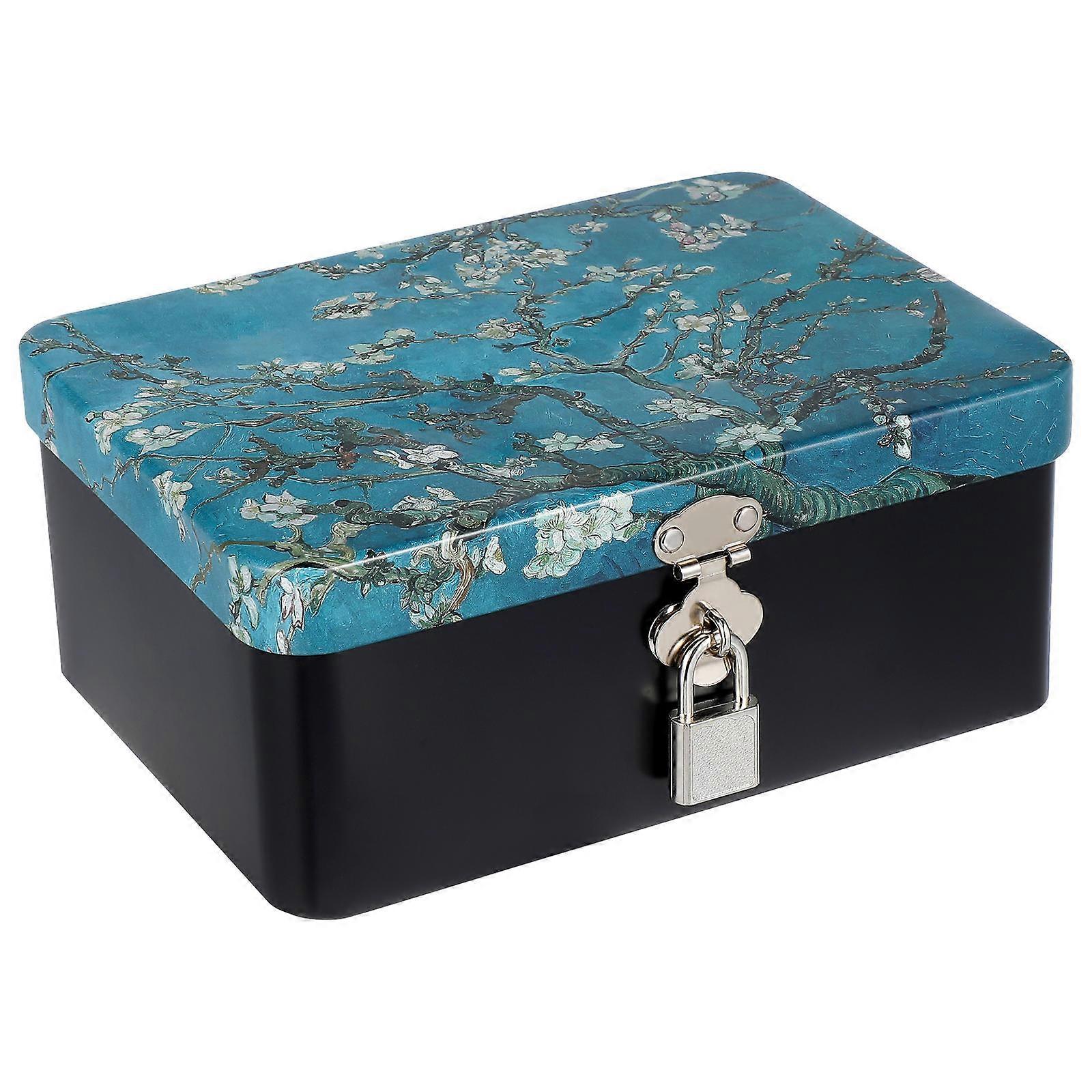 Tinplate Storage Box with Lock Key-Lock Security Desk Organizer Lockable Storage Box Multi Colored