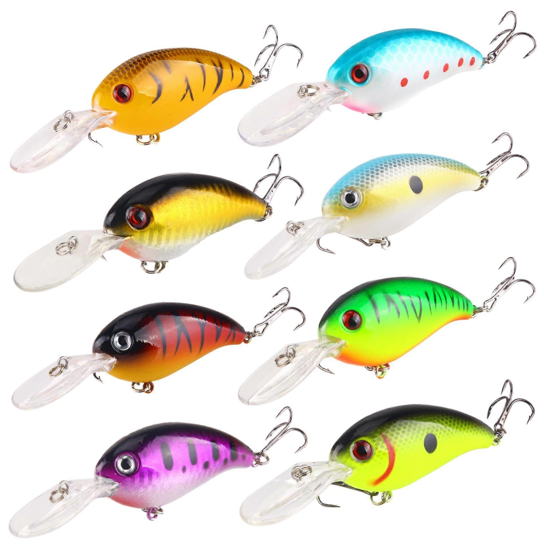 Fishing Lures, 8pcs ABS Crankbaits with Hooks, 3D Eye Design for Saltwater and Freshwater, 3.94 Inches