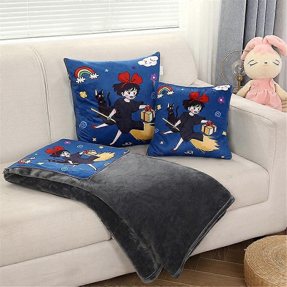 Cushion Blanket 2 in 1 Travel Blanket Cushion Quilt Multifunctional Pillow Blanket Neck Support Pillow Soft Warm Nap Mat (Little Witch)