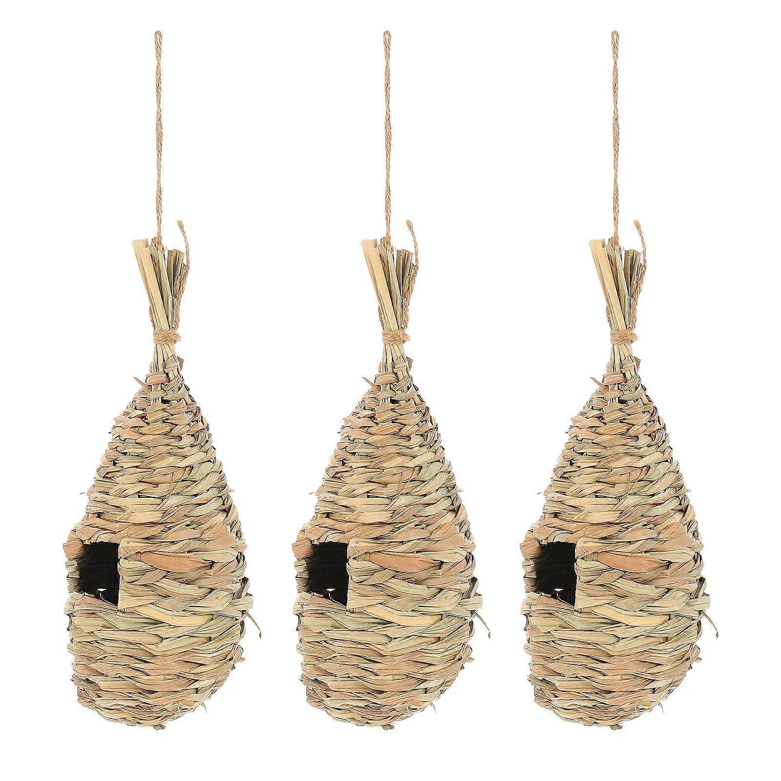 3pcs Handmade Knitted Bird Nests for Indoor & Outdoor Decor – Natural Drainage and Ventilation, Hanging Rustic Nesting Ornaments