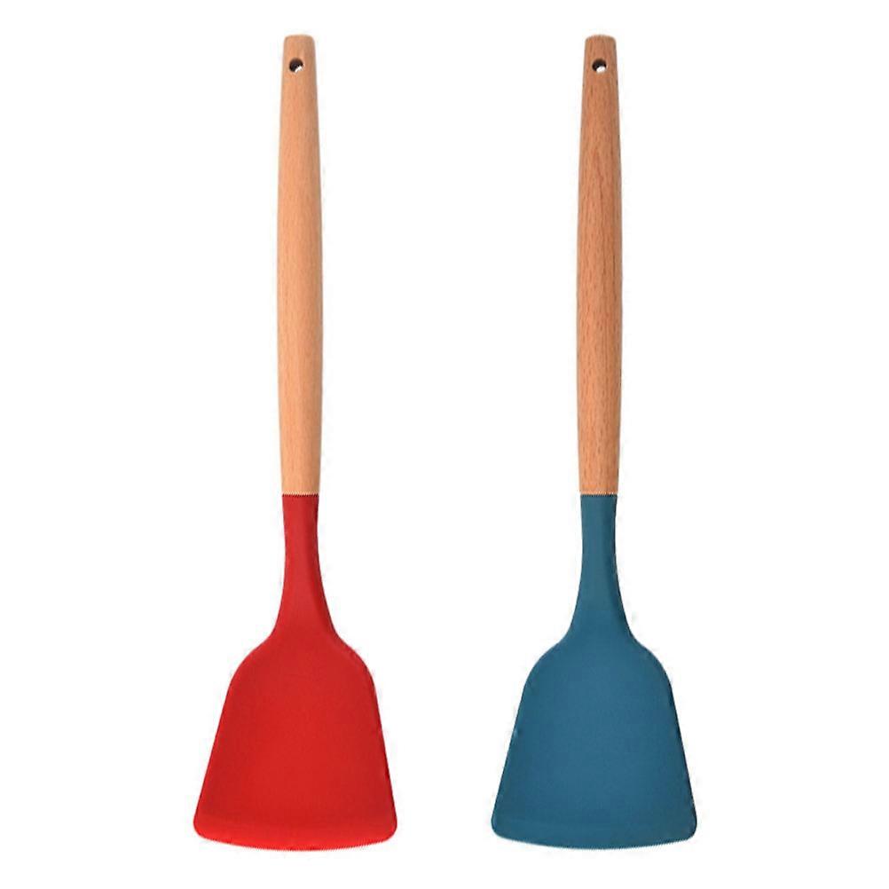 Silicone Turner Spatula Safe For Kitchenware With Wooden Handle Red 32X8X2CM Easy To Clean 2Pcs