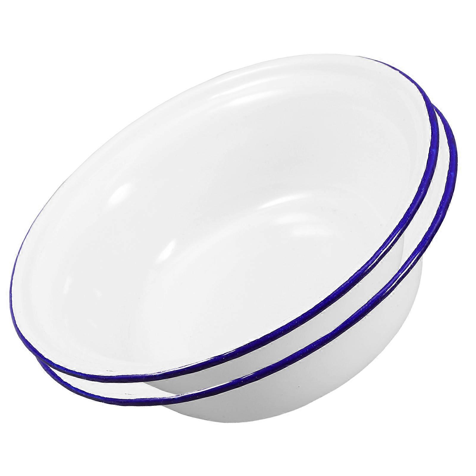 Enamel Soup Basin 2Pcs White Easy Cleaning Retro Charm Simple Basin for Home