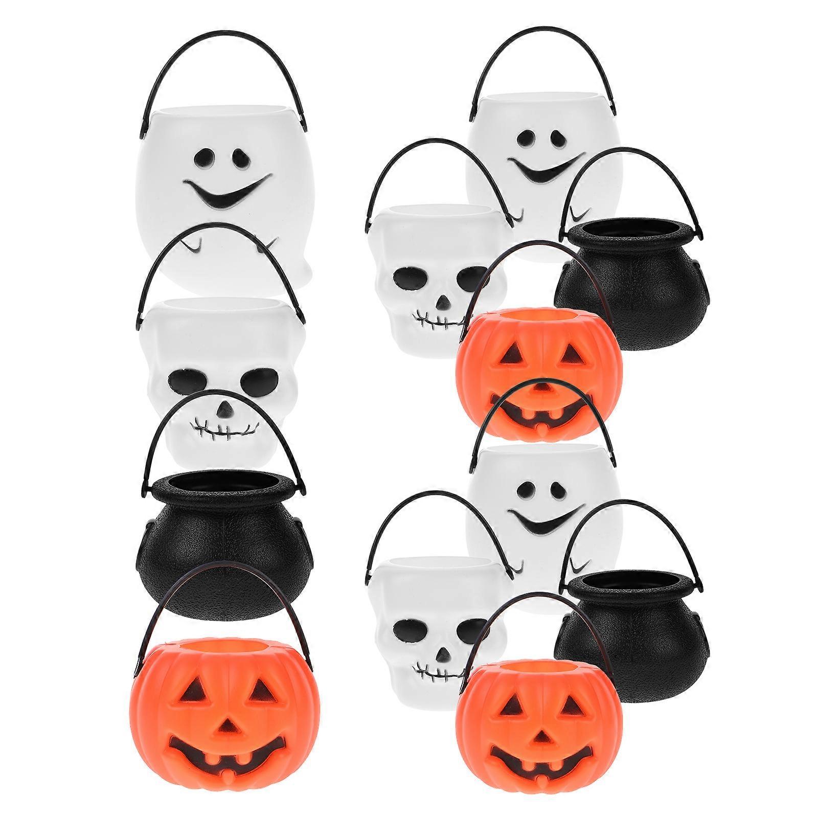 Plastic Pumpkin Pail Halloween Buckets Snack Storage Party Favor Holder Assorted Color 6.8 x 6.8 x 6.8 Cm 12Set
