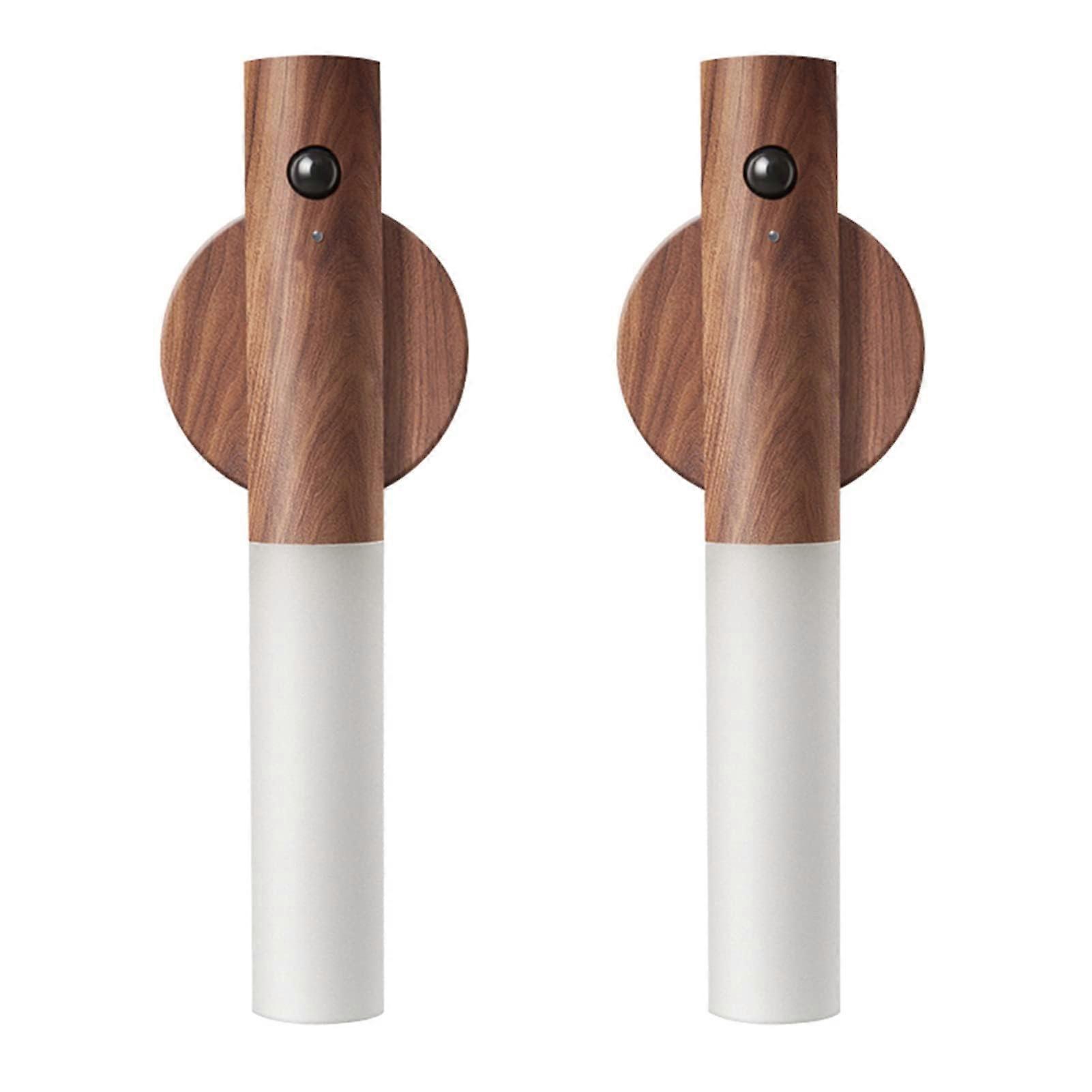 Motion Detector Night Light, Magnet Rechargeable Wood Wall Light 2 Pieces Walnut