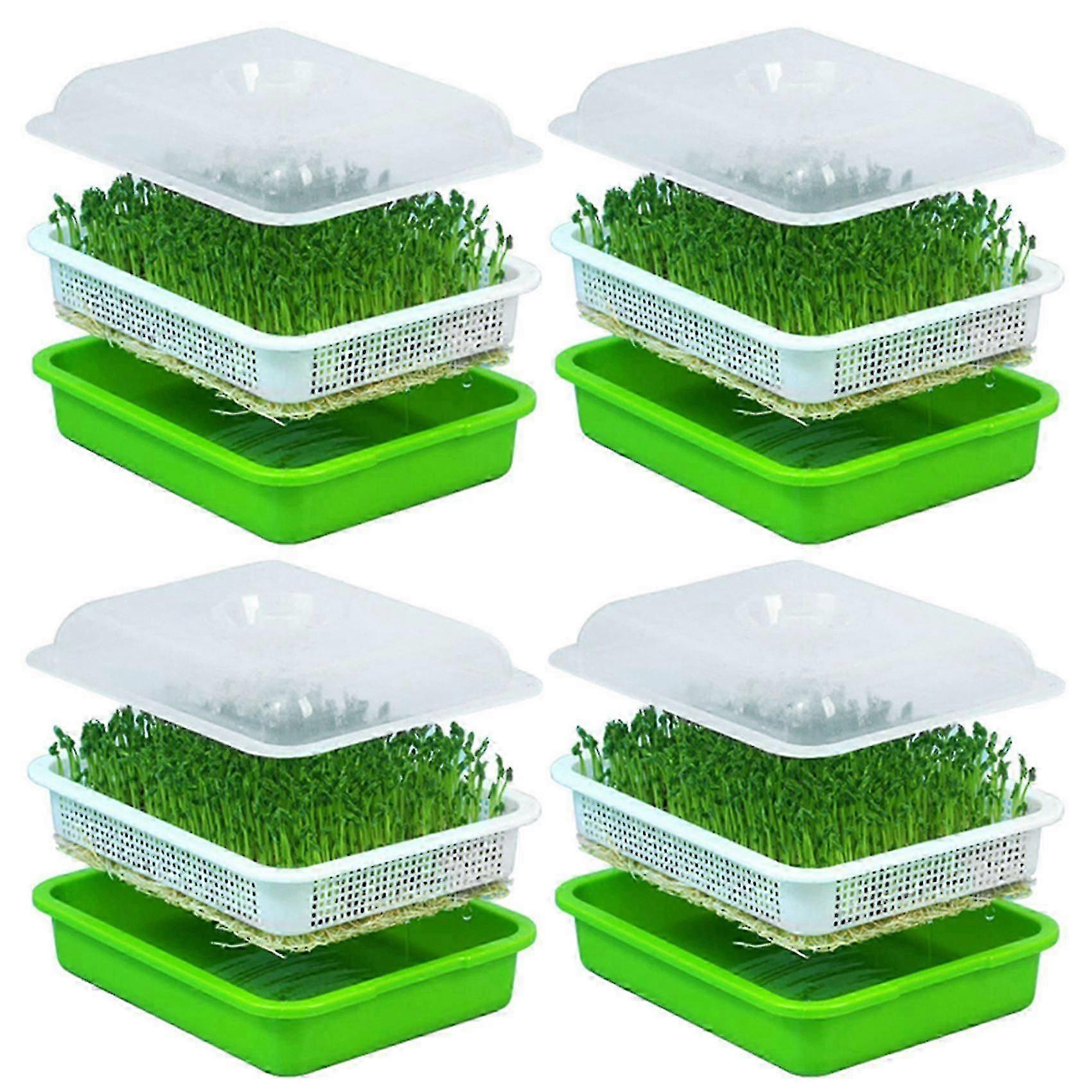 4x Seed Sprouter Tray With Lid Bpa Free Bean Sprout Grower Sprouting Seeds Tray, Dirt Free Way And