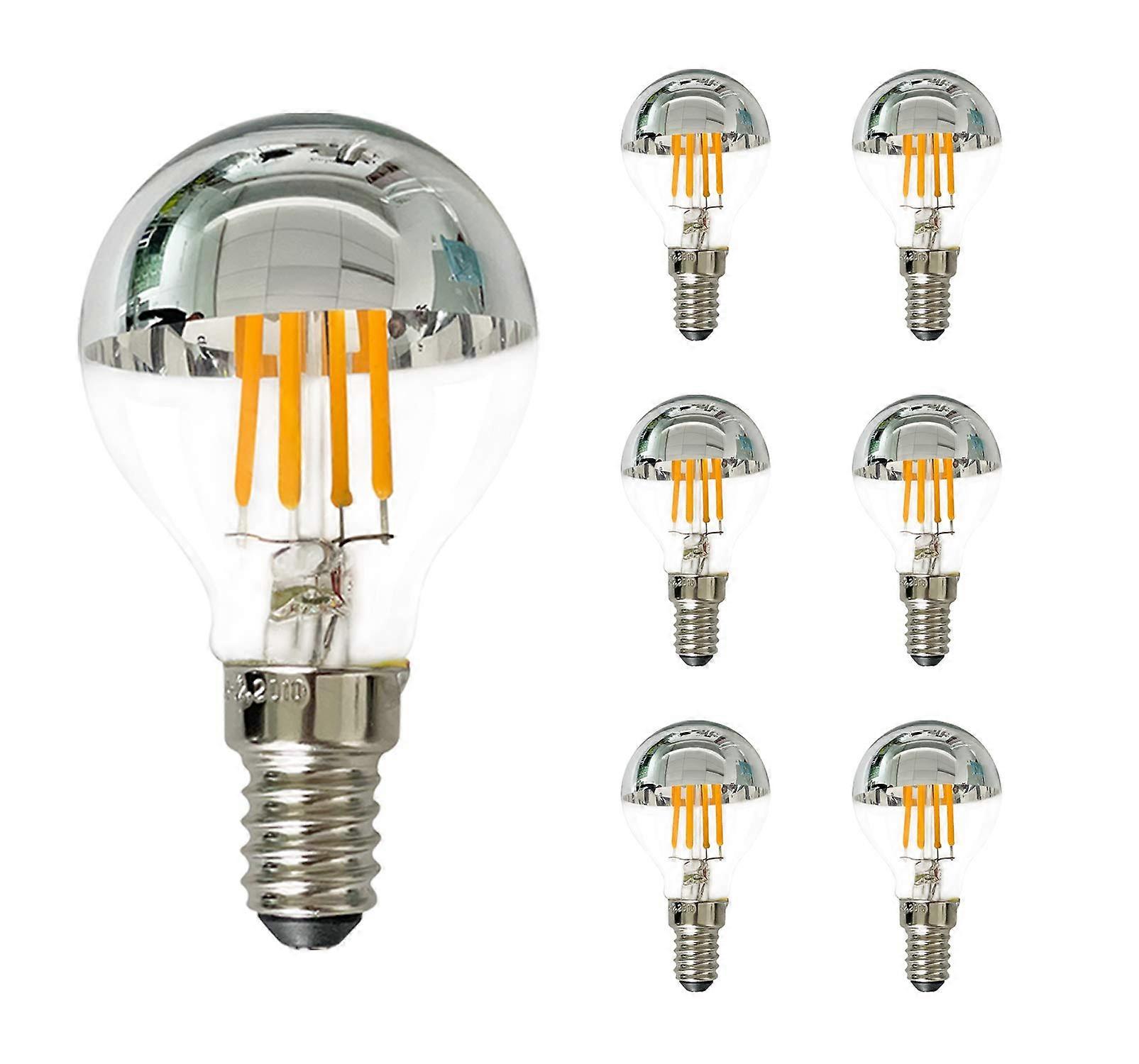 Edison LED G45 / G14 4W LED Light Bulb with Silver Tip, 40 Watt Equivalent, Candelabra Base E14, Warm White 2700K, Dimmable Mirrored Bulb, Pack of 6