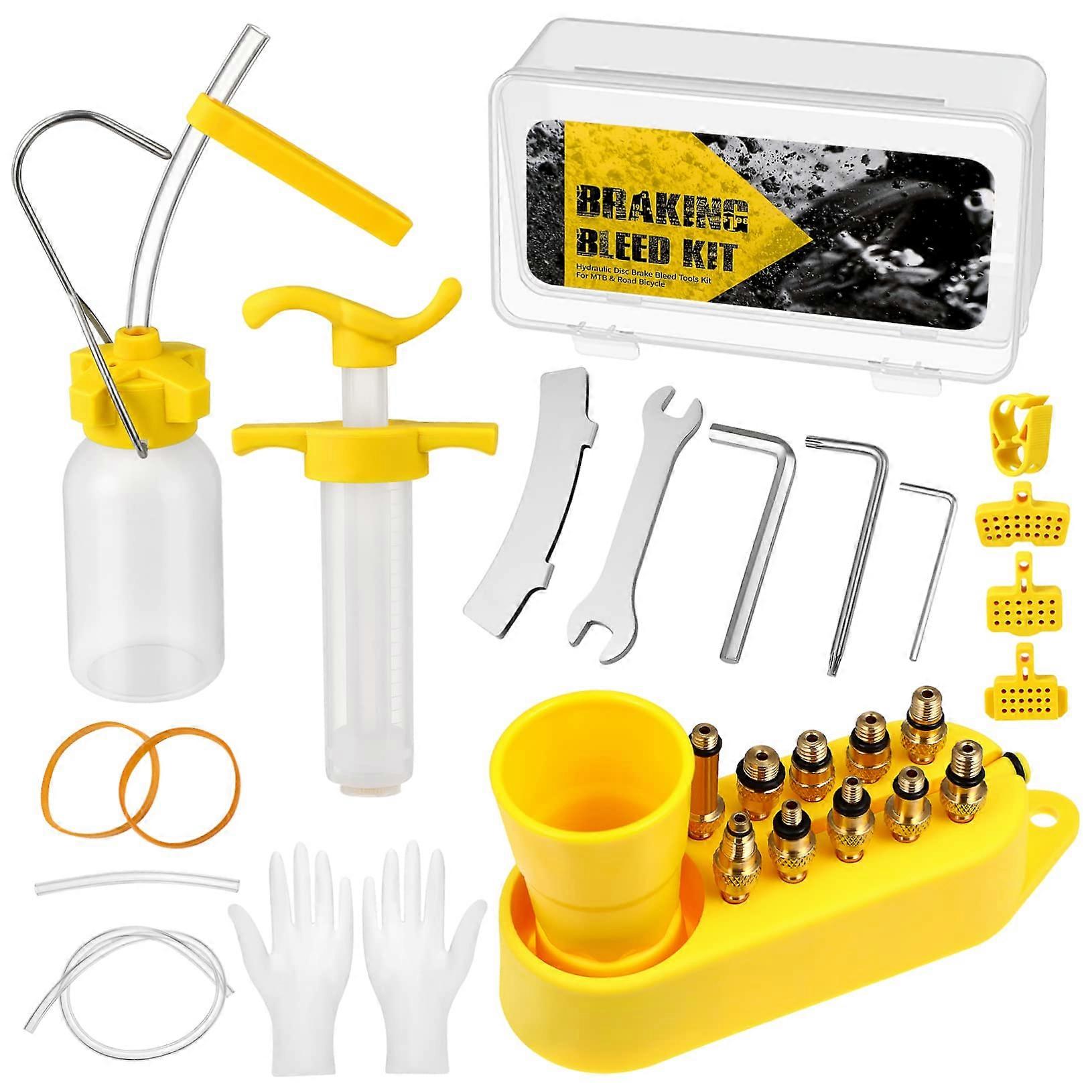Hydraulic Disc Brake Bleeding Kit for Mountain Bikes - Complete Tool Set with Various Connectors and Oil Filling Tool