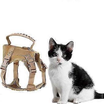 Tactical Cat Harness For Walking Escape Proof, Soft Mesh Adjustable Pet Vest Harness For Large Cat,small Dog-KHAKI