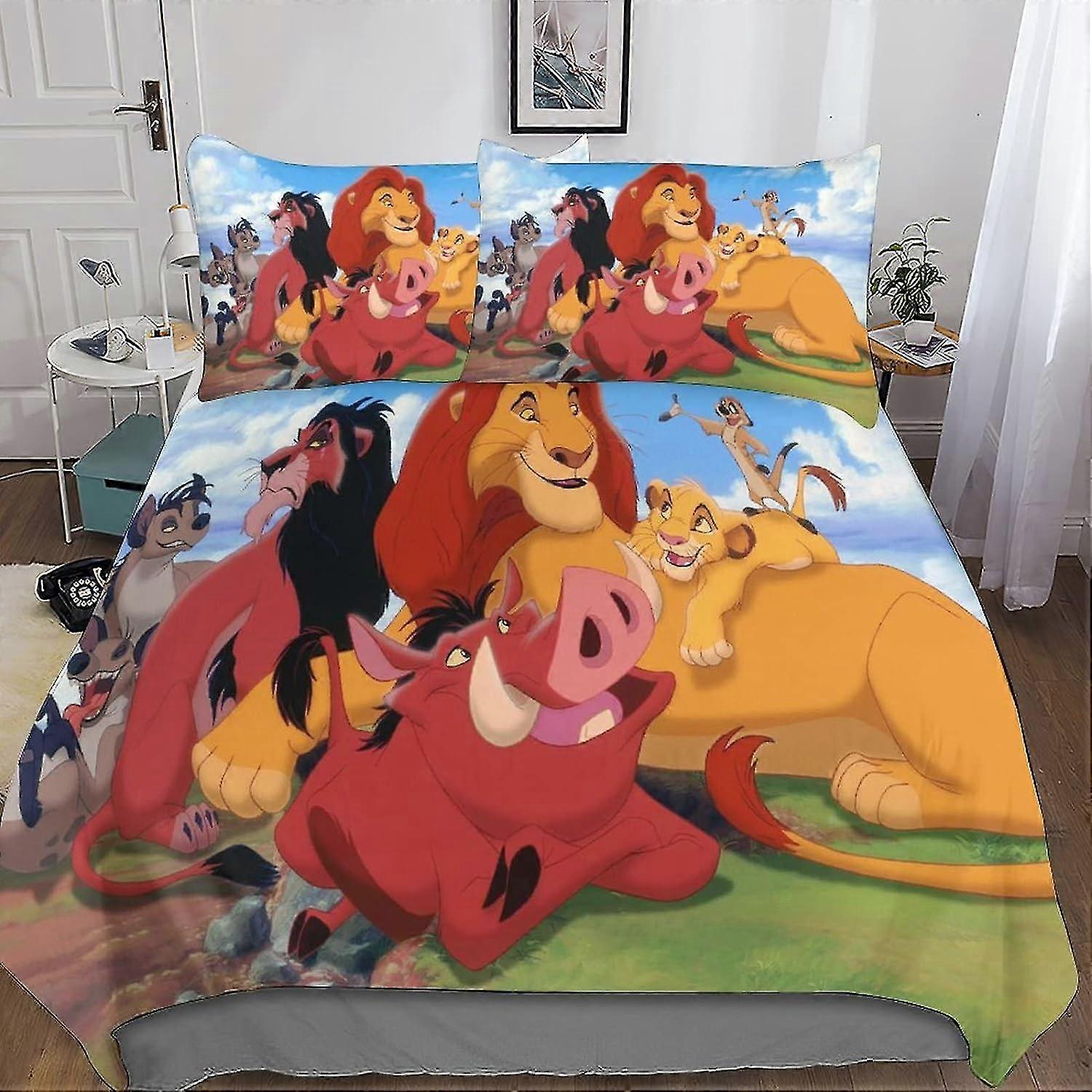 Conjunto de Cama Temática O Rei Leão, Capa de Edredom 3D com Fronhas, Capa de Colcha de Microfibra Macia com 3 Peças Conjunto Duplo
