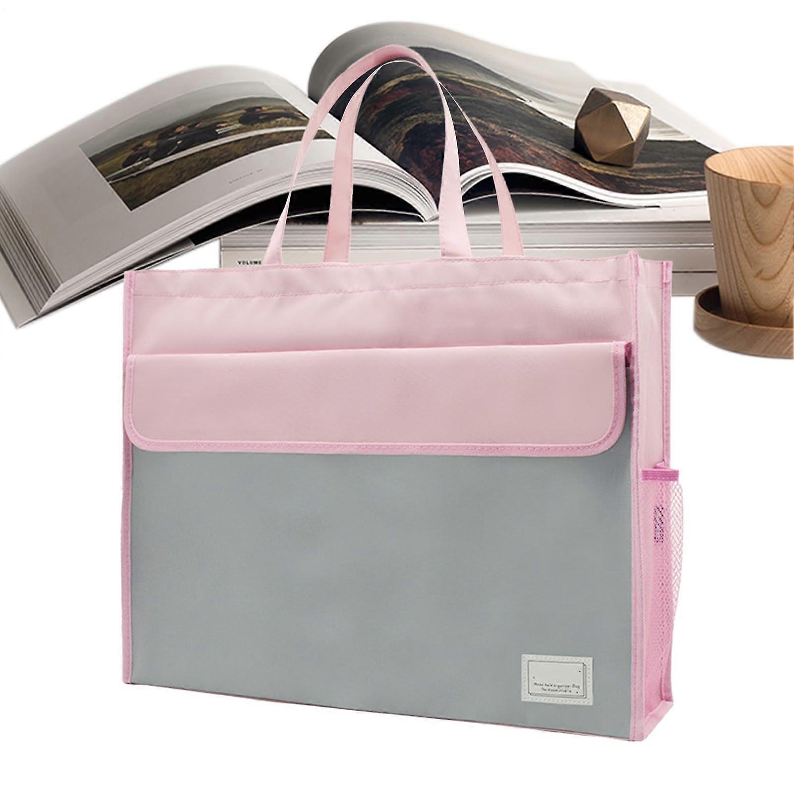 Document Bag Briefcase for Files, A3 Briefcase Storage Bag with Handle Portable Document Storage Handbag with for Documents, Cards, Messages, Pink