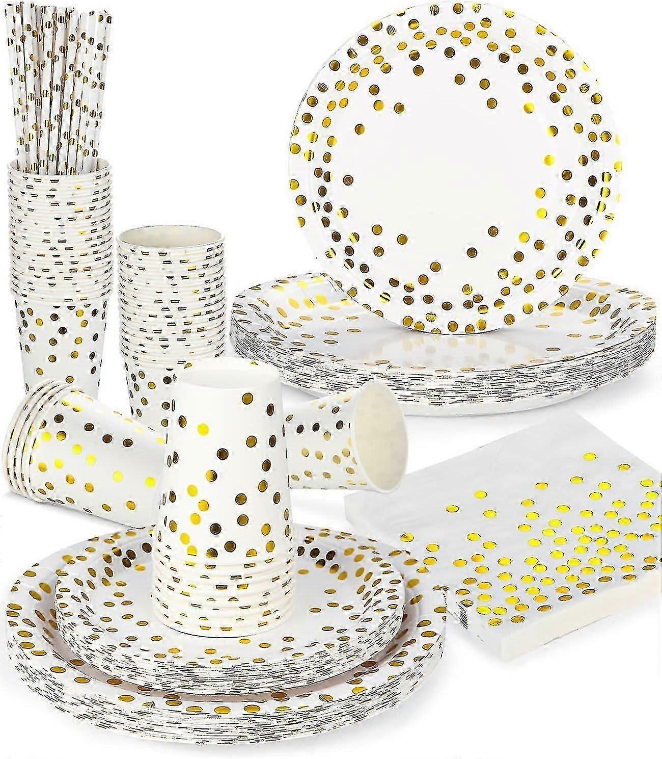 Disposable Plates for Birthdays, 125 Pcs Paper Tableware Set with Plates, Cups, Napkins, and Straws for Various Party Themes and Birthday Ce