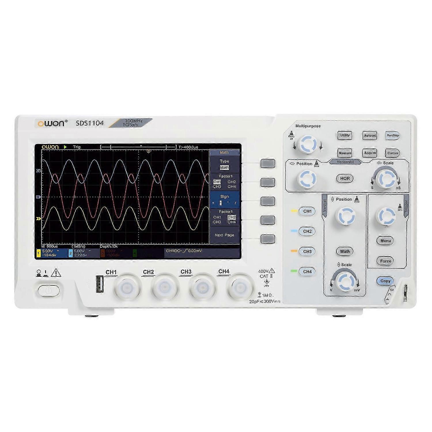 Owon SDS1104 4-CH Digital Storage Oscilloscope with 7-inch LCD Display Handheld Portable Oscillometer 100MHz 1GS/s Plug