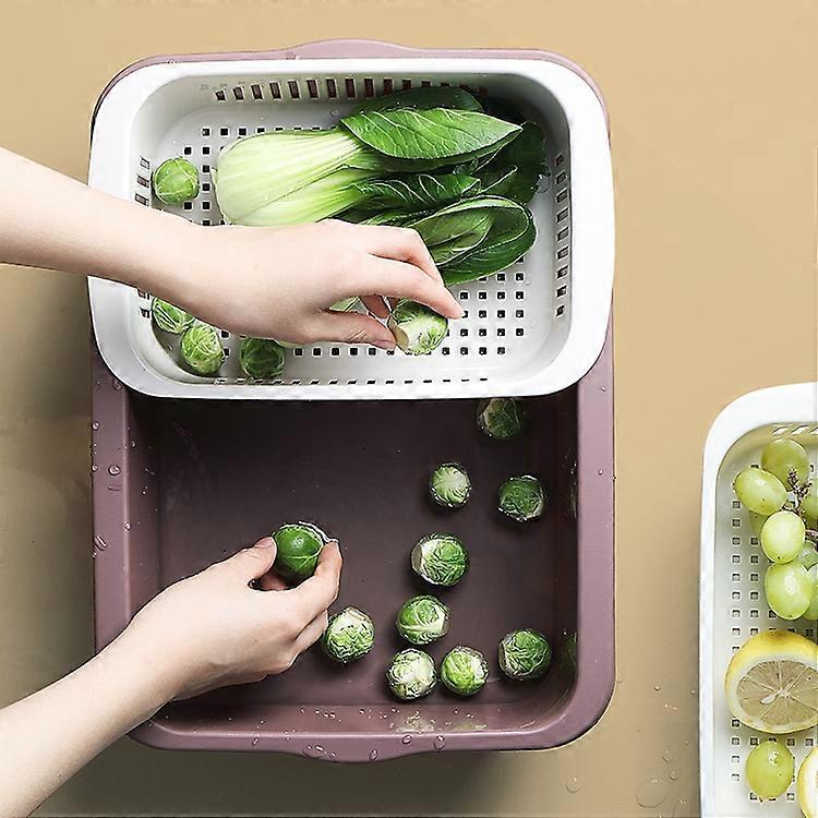 Double-layer Classification Square Drain Basket Kitchen Household Plastic Fruit and Vegetable Basket