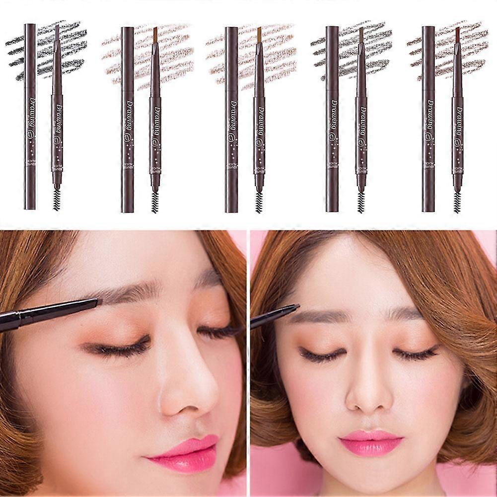 4# Gray (D)$Double-head eyebrow pencil waterproof, sweat-proof, no smudge eyebrow pencil with brush, triangle head, dual-purpose automatic rotating