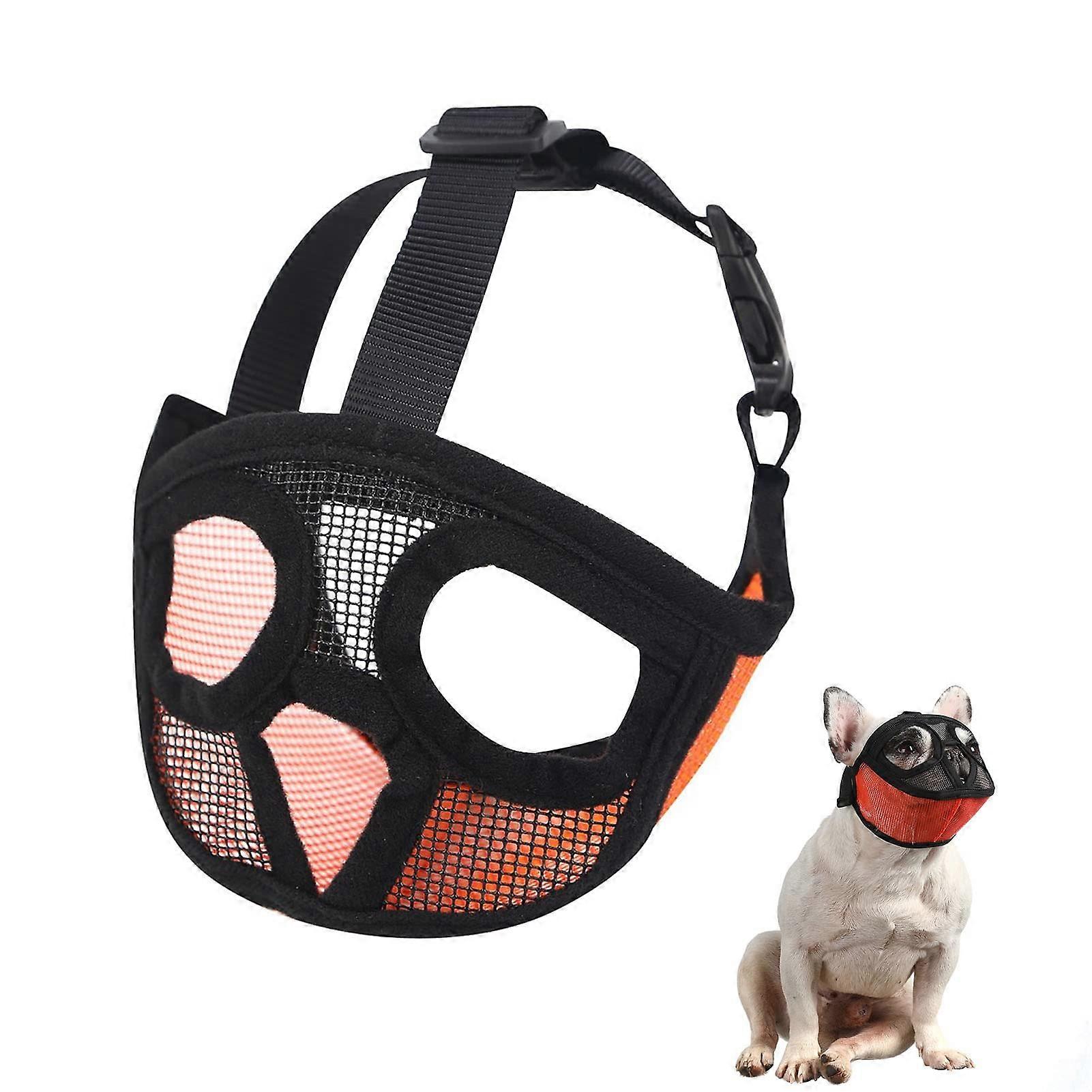 Adjustable, breathable mesh muzzle for shortsnouted dogs, for training, biting, barking, multicolored XXSmall.