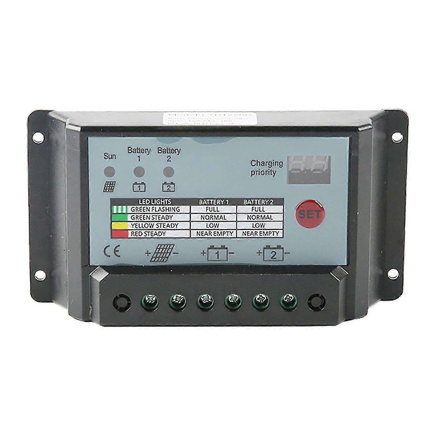 Dual Battery Solar Panel Charge Controller Regulator 20A for 12V 24V Batteries