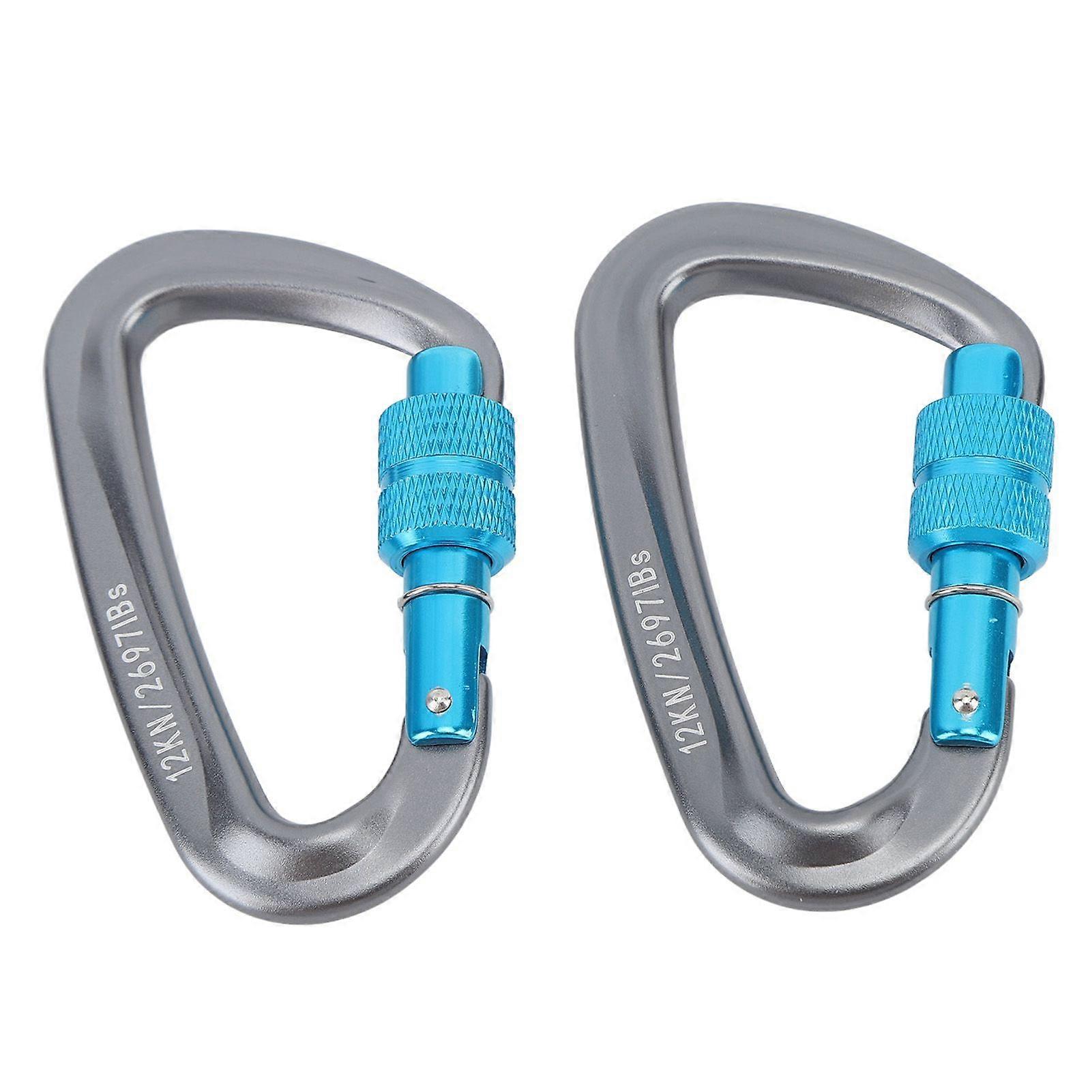 2PCS 12KN Auto Locking Climbing Carabiner Clips Lightweight Carabiners For Rock Climbing Mountaineering D Shaped YMHC