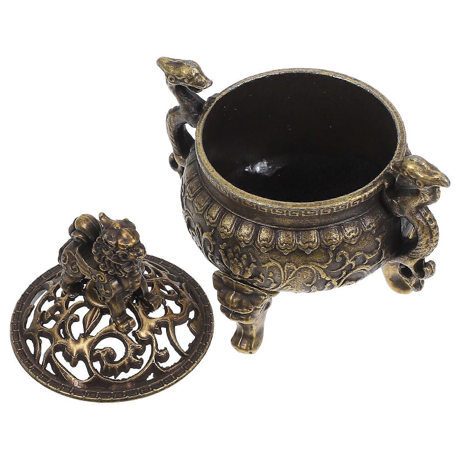 Vintage Chinese Copper Incense Burner with Lid – Three Legged Design with Floral Patterns for Incense Sticks and Cones – Aromatherapy Censer for Home