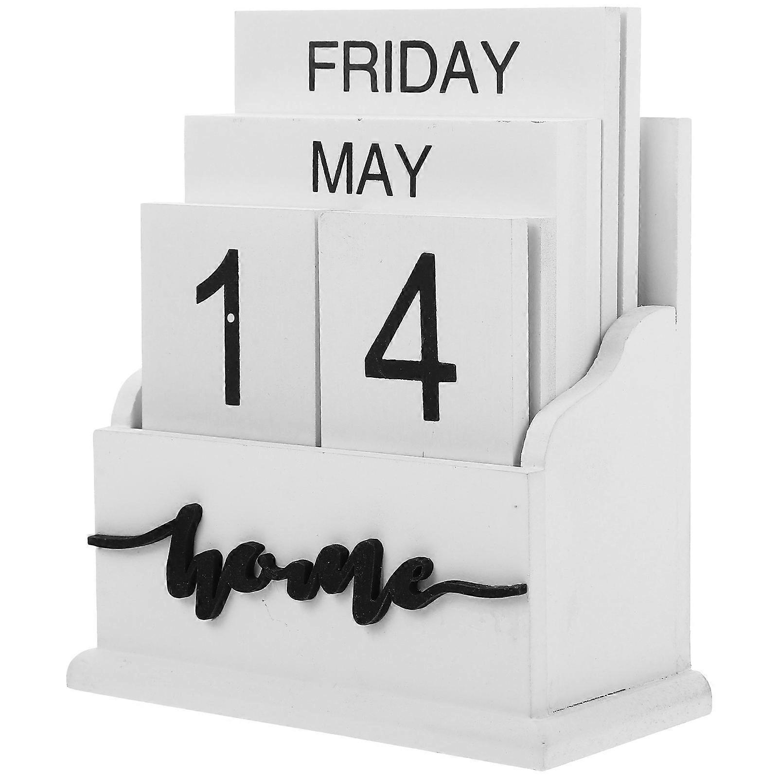 Wood Calendar Desktop Accessory For Office Simple Style Square Blocks 1Pcs