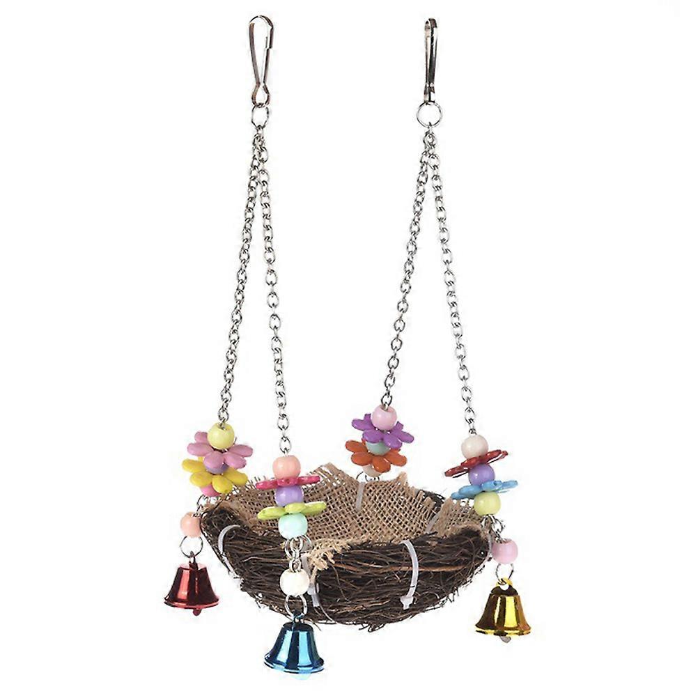 Parakeet Toy Rattan Parrot Bite Toy Colorful Standing Rack Material Round Bell Shape 1Pcs
