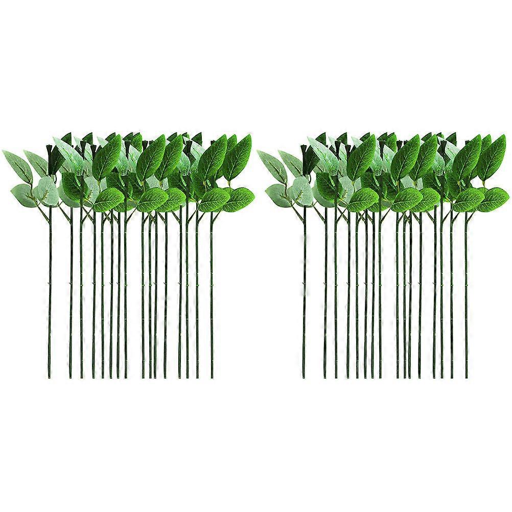 40PCS DIY Artificial Rose Stems with Leaves – Flexible Floral Arrangement Wire for Wedding Decor, Bouquets & Home Decoration