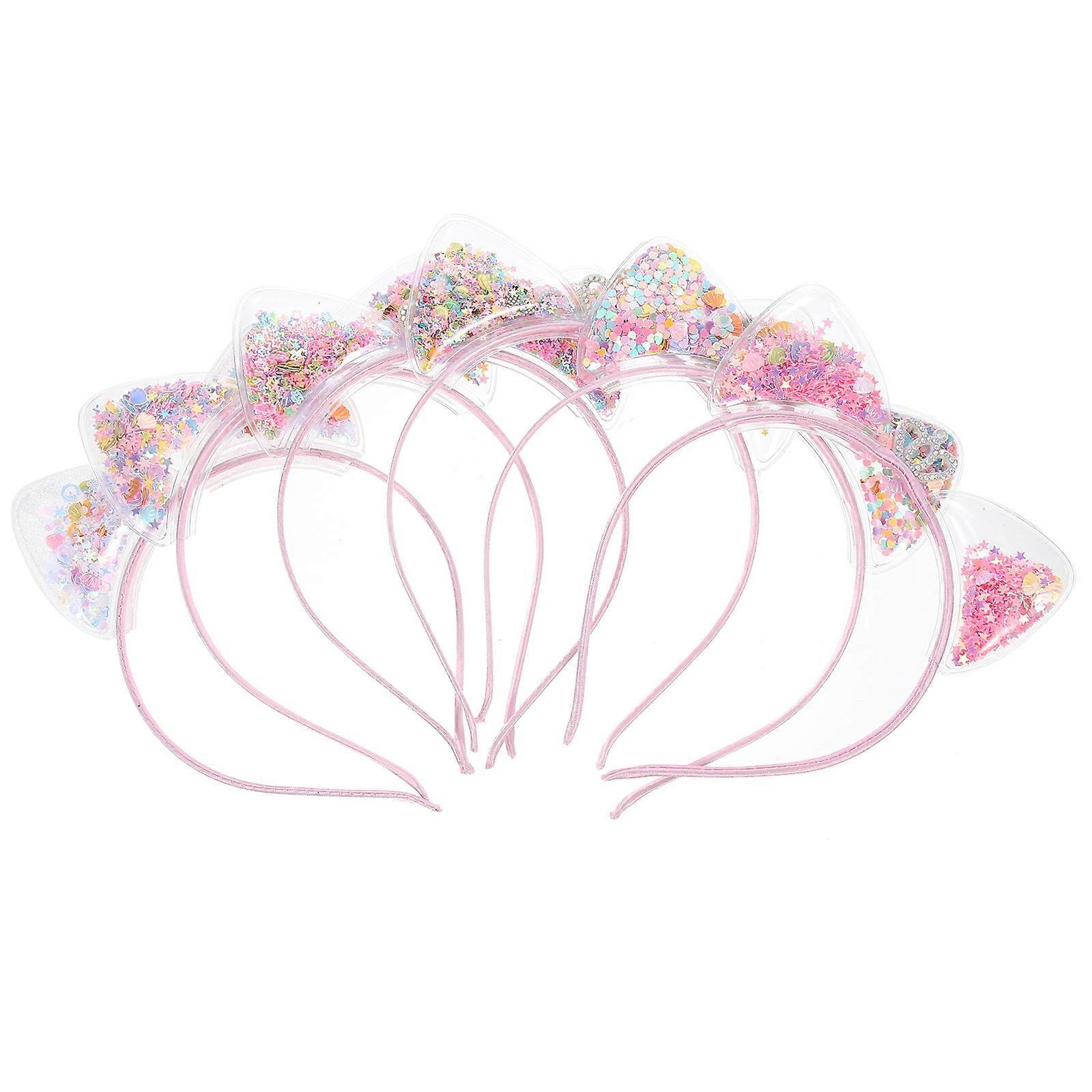 Cat Ear Headbands 6pcs Sparkly Sequins Quicksand Style Hair Accessories for Party, Cosplay & Halloween Comfortable Fit for Teens & Photo