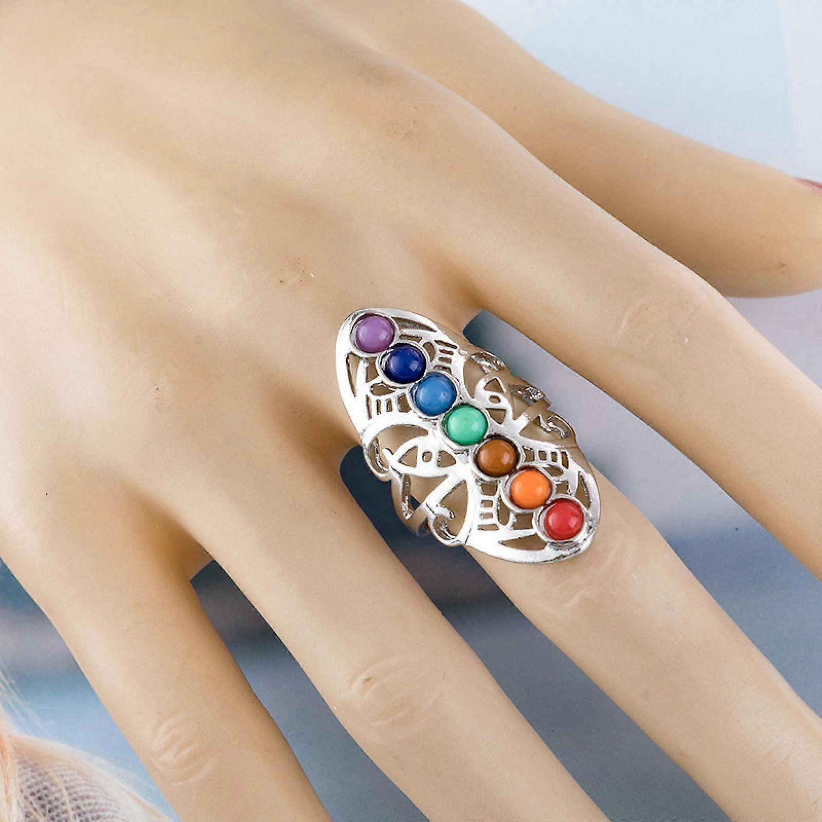 Women's Ring Wedding Rings Adjustable Colourful Stone Ring Seven Ring Fade Silver