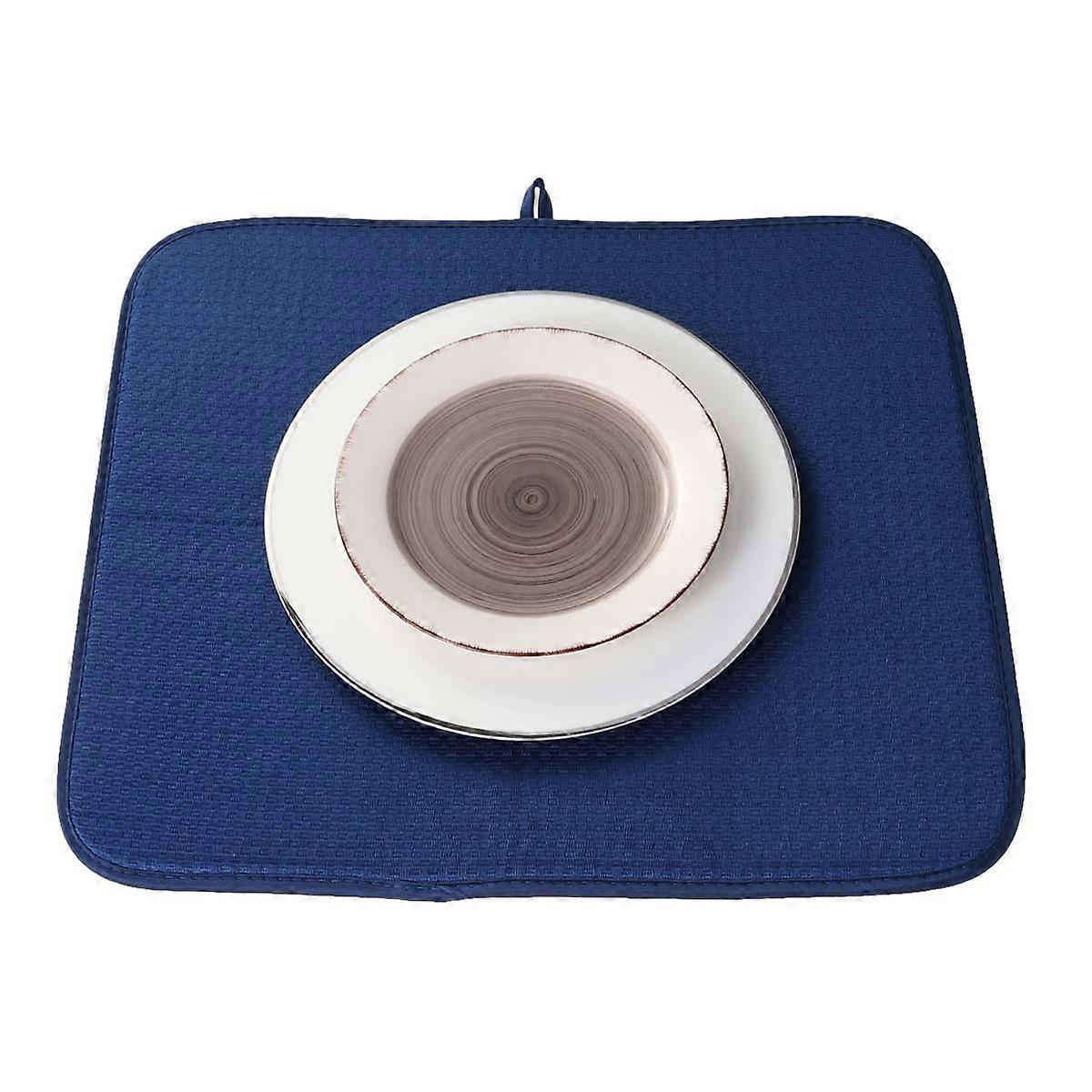 Dishwasher Drying Mat Dish Tableware Drying Mat Table Protection Water Absorption Double-sided Blue 1Pack