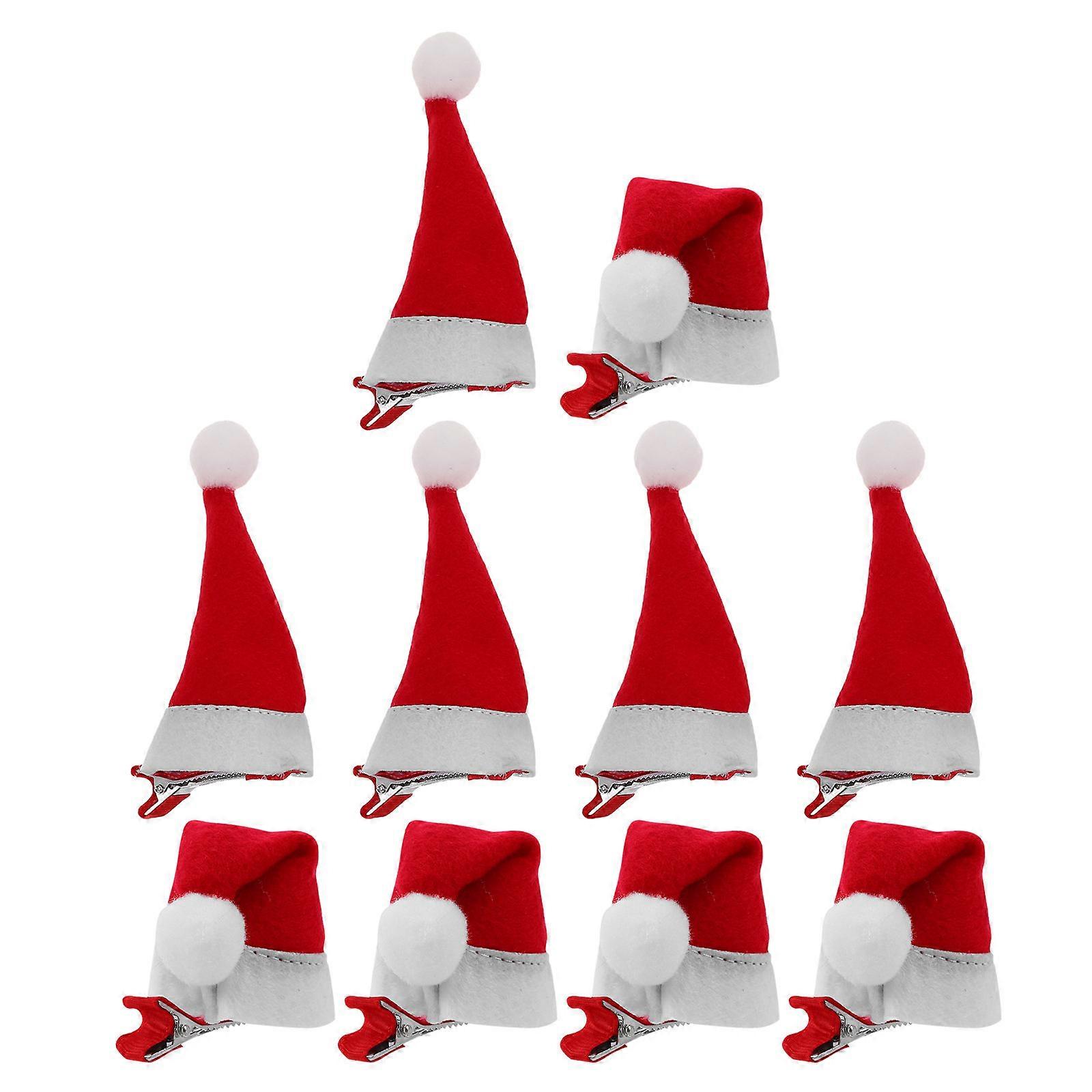 10個のサンタハットヘアクリップ赤いヘアピンバレッタクリップ付きパーティーアクセサリー子供、十代の若者、幼児用