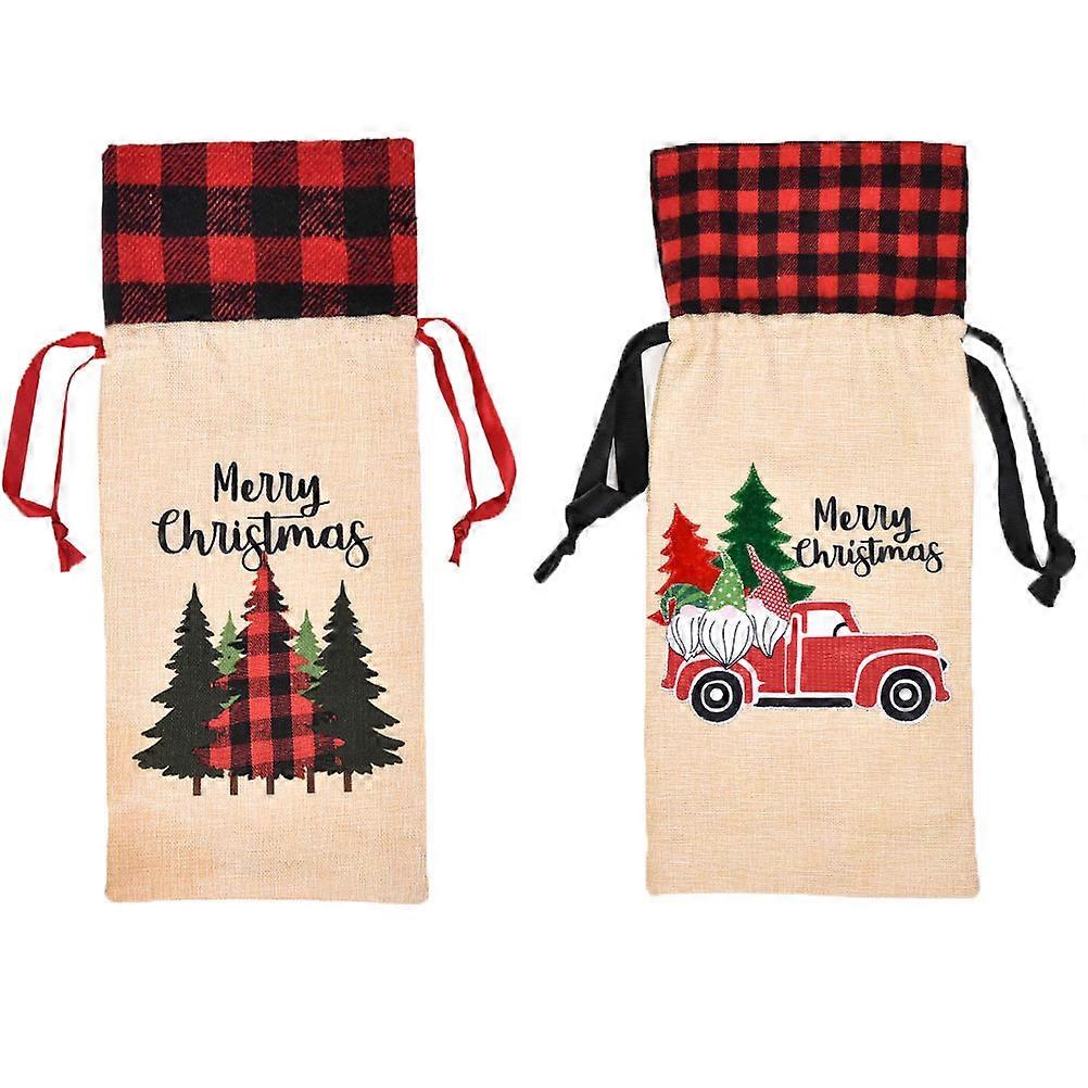 Festive Bags Christmas Themed Rectangular Cover Linen Material Wrapping 14.15 x 5.89 x 0.39 Inch 2Pcs