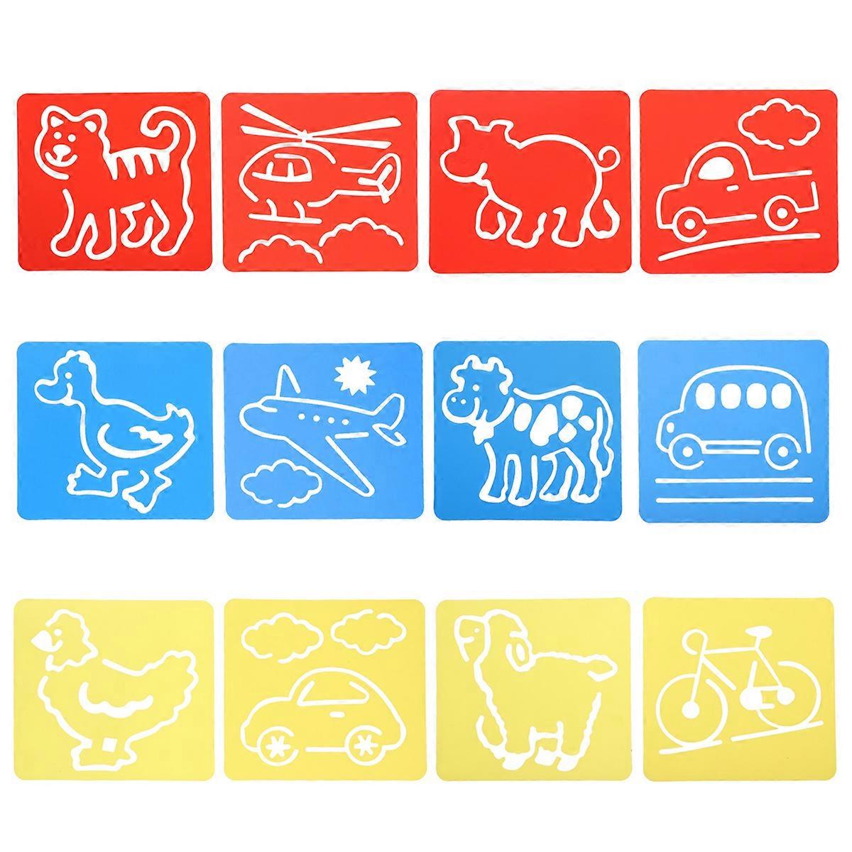 Stencil Set Childrens Drawing Stencils Fine Motor Skills Training Diy Environmental 12Pcs