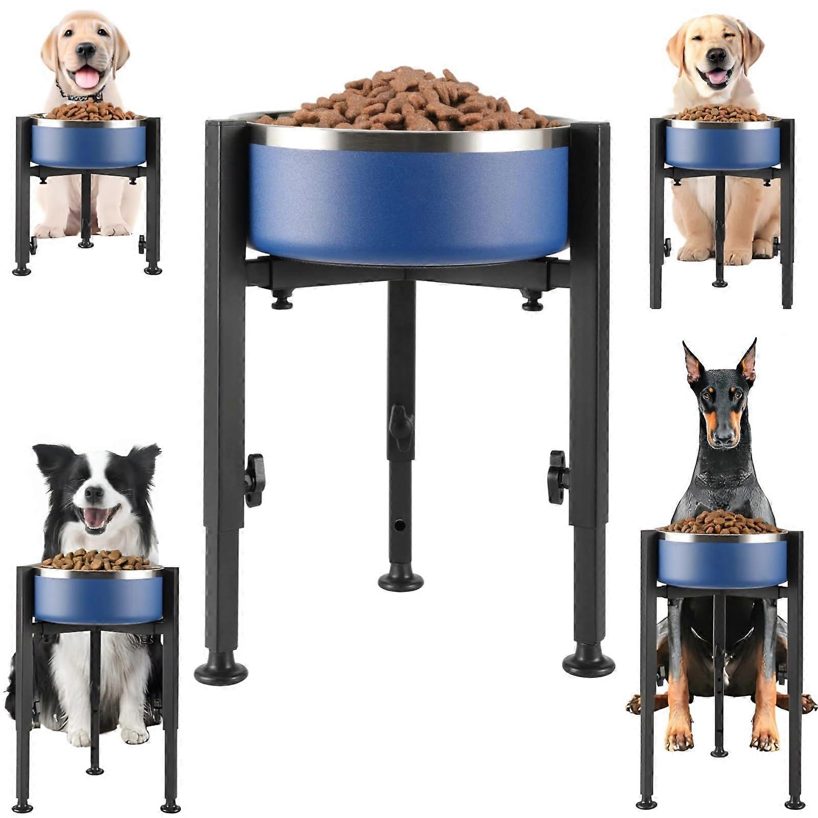 Blue elevated dog bowl stand, adjustable food bowl with stainless steel bowl, elevated metal frame, for medium to large dogs