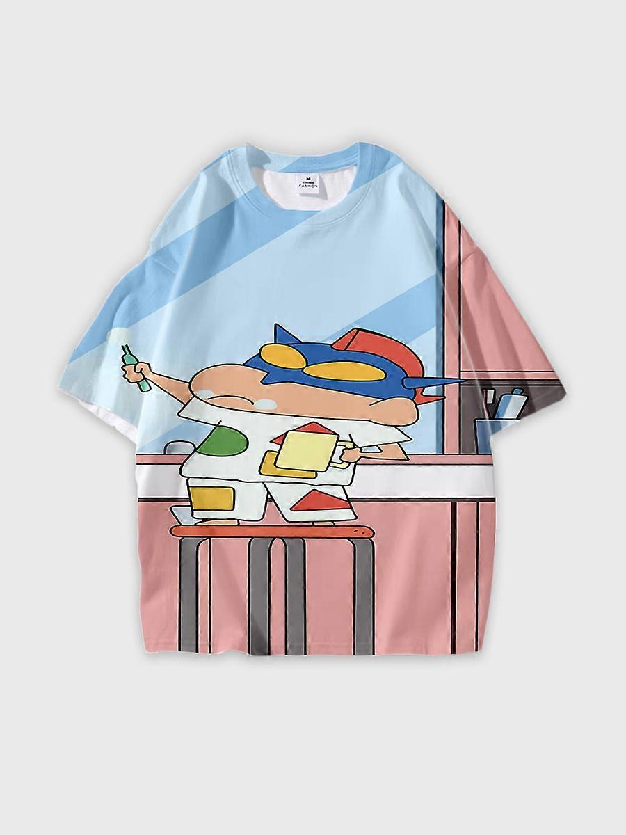 T-shirt girocollo Cartoon Pattern manica corta sciolta B1830