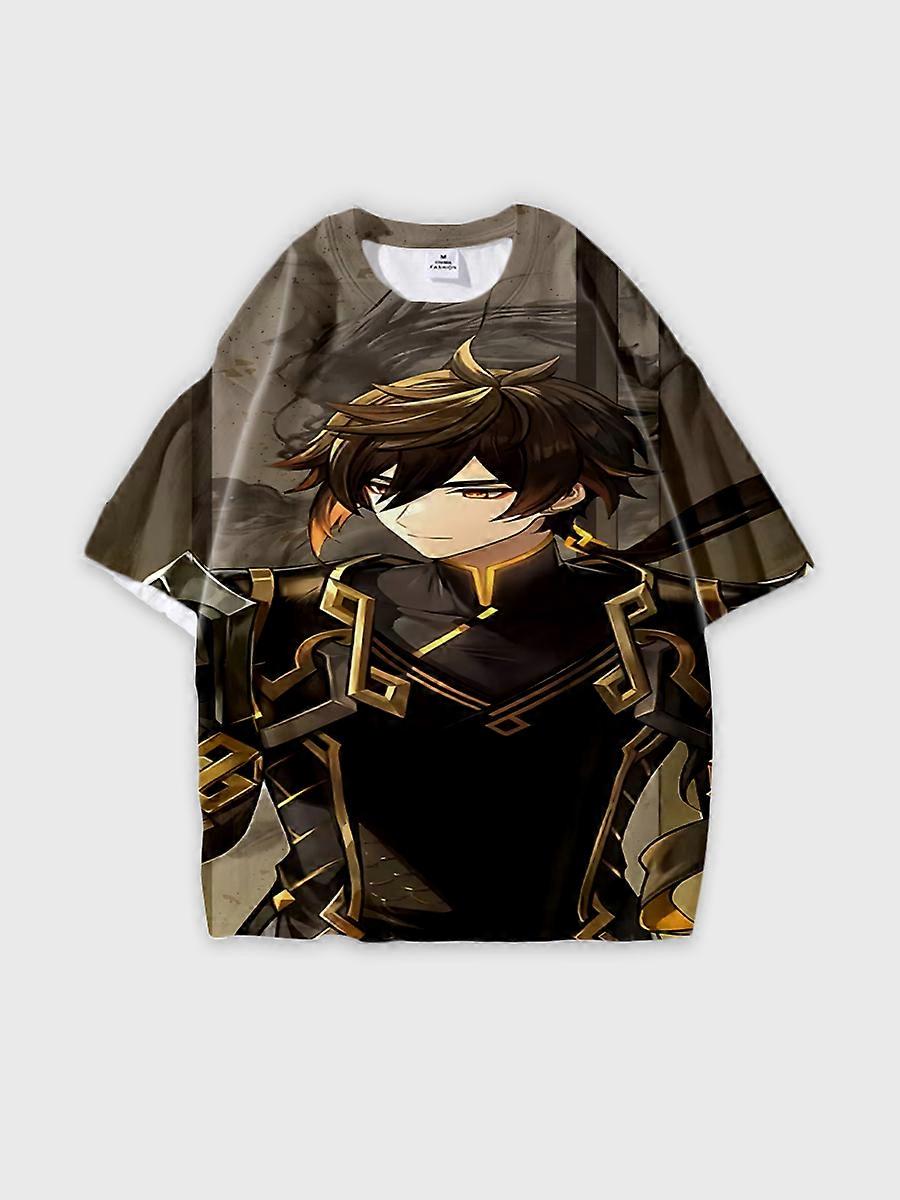 T-shirt round neck Role Pattern loose short sleeve D239