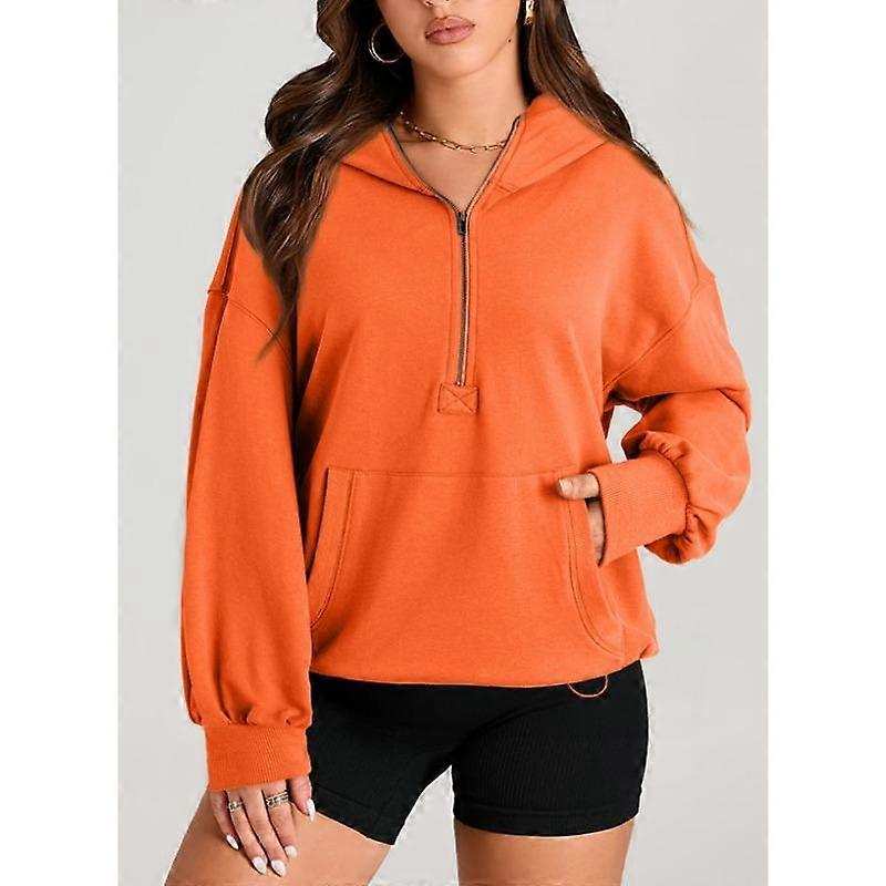 Autumn and Winter Women's Solid Colour Long Sleeve Hooded Solid Colour Zipper Pocket Sweatshirt